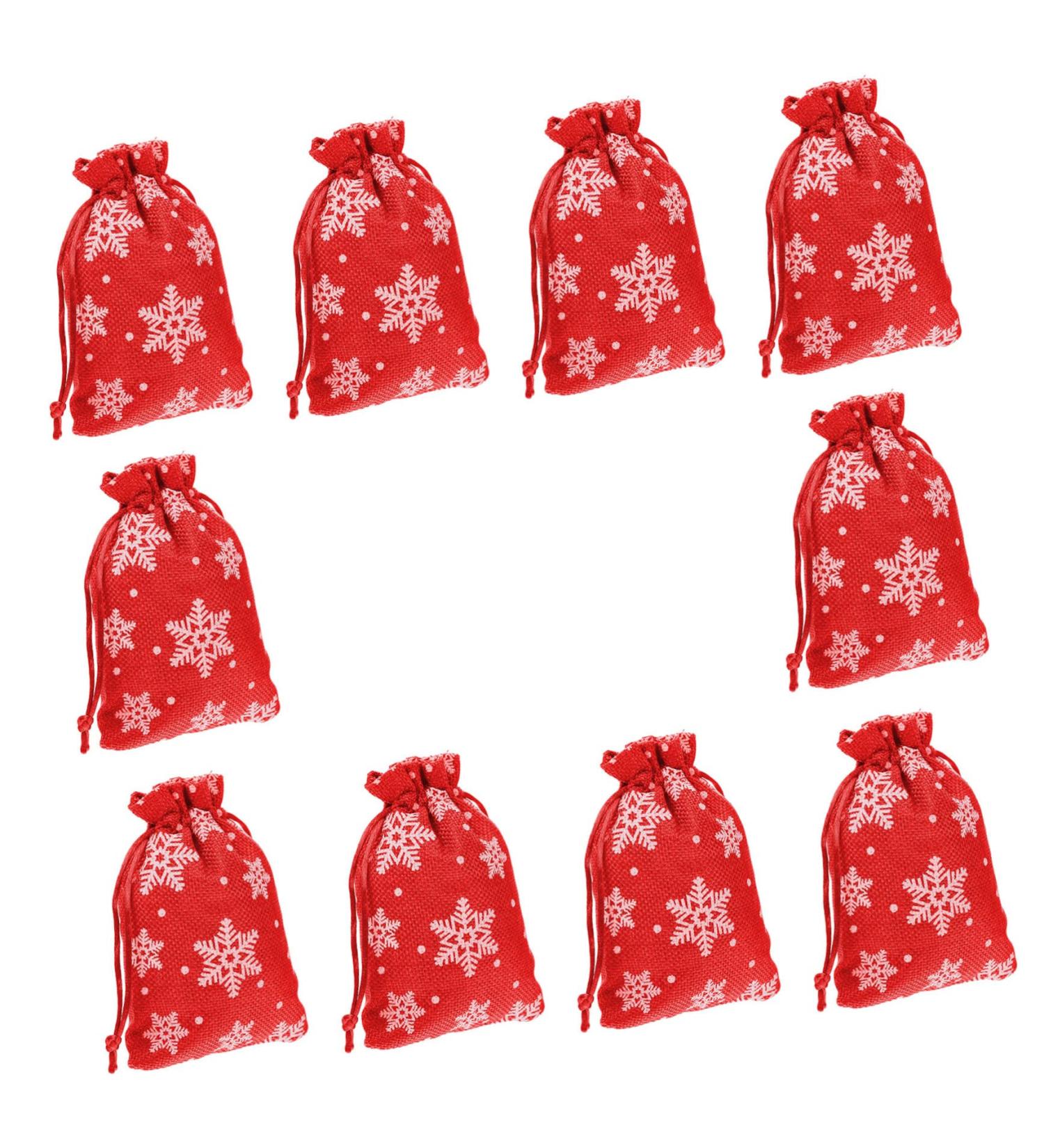 KOMBIUDA 10pcs Snowflake Burlap Bag Christmas Holiday Pouch Candy Storage Holder Drawstring Bag 14X10X0.3CM Red - Buy Online on SooperMarket.com