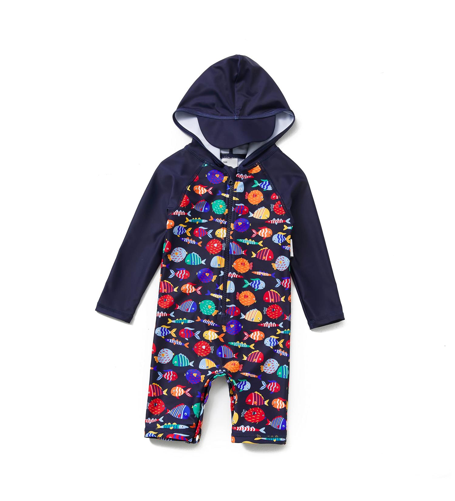 BONVERANO Baby Boys Swimsuit | UPF 50+ Sun Protection | Hooded Full-Zip One Piece Swimwear - Buy Online on SooperMarket.com