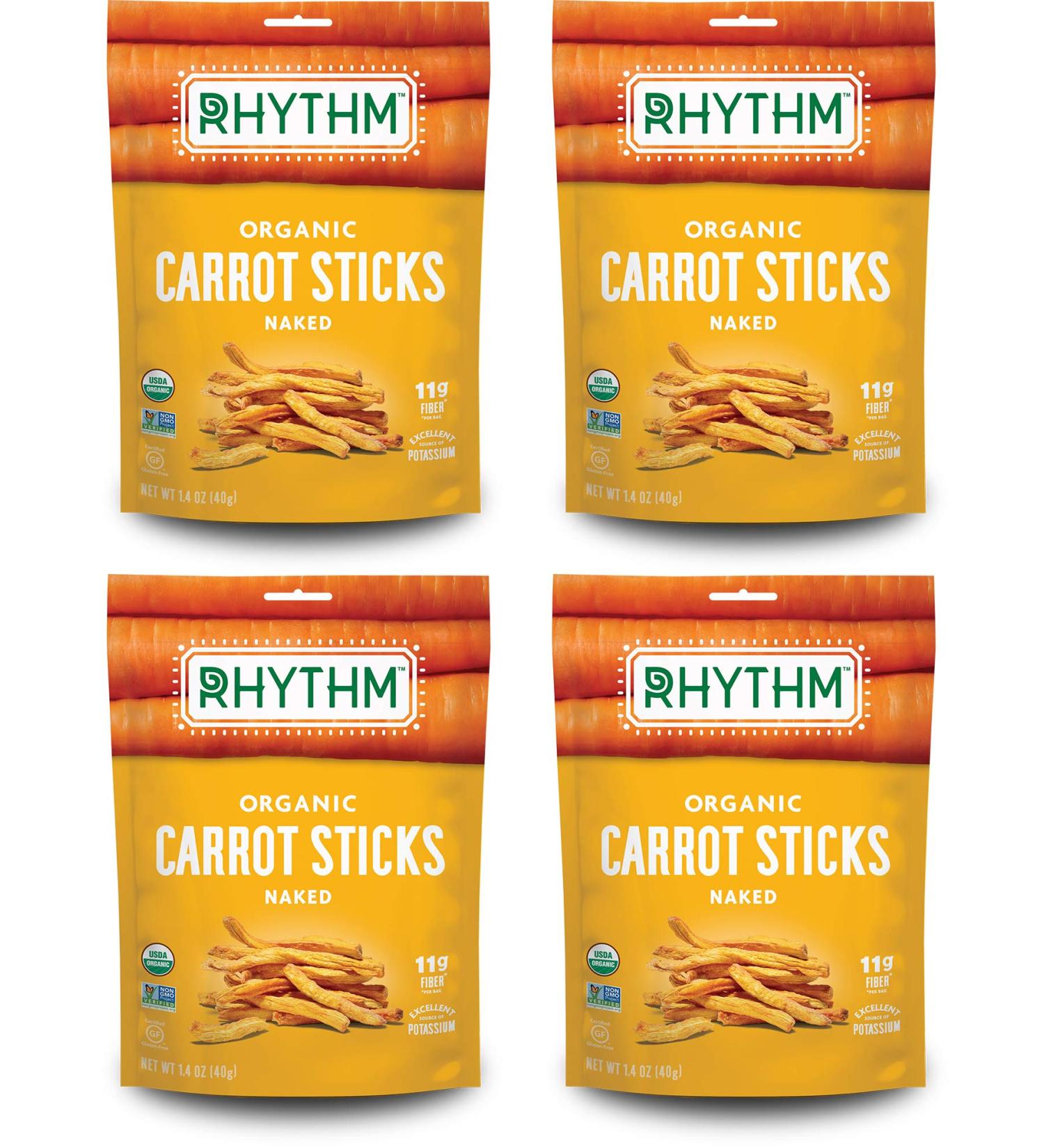 Rhythm Superfoods Carrot Sticks Naked 1.4oz Organic & Non-GMO Vegan/Gluten-Free Snacks 4ct Pack - Buy Online on SooperMarket.com