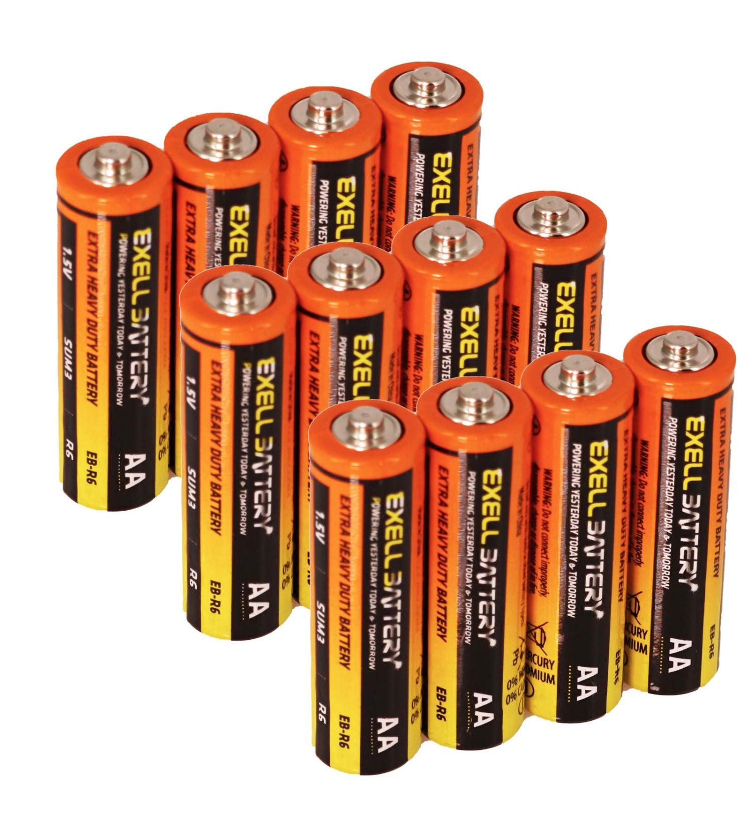 Exell AA Super Heavy-Duty Batteries - Pack of 12 | Long-lasting Reliable Power - International Shipping Available - Buy Online on SooperMarket.com