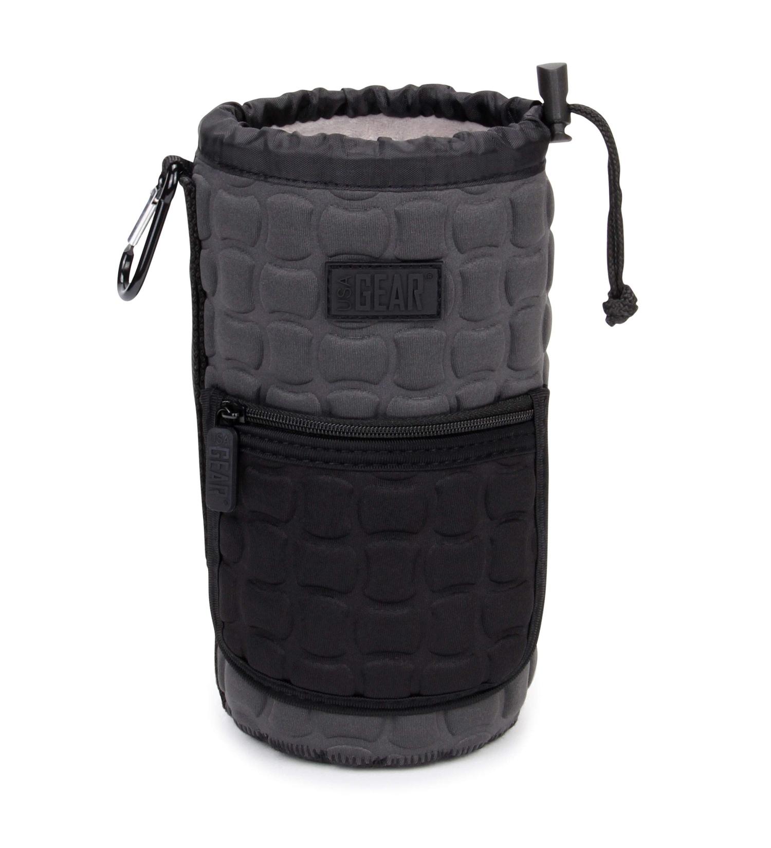 USA GEAR FlexARMOR-X Large Lens Case Pouch - Deluxe Neoprene Protection - Fits 70-300mm Lens - Carabiner Clip, Zippered Pocket - Black/Gray - Buy Online on SooperMarket.com
