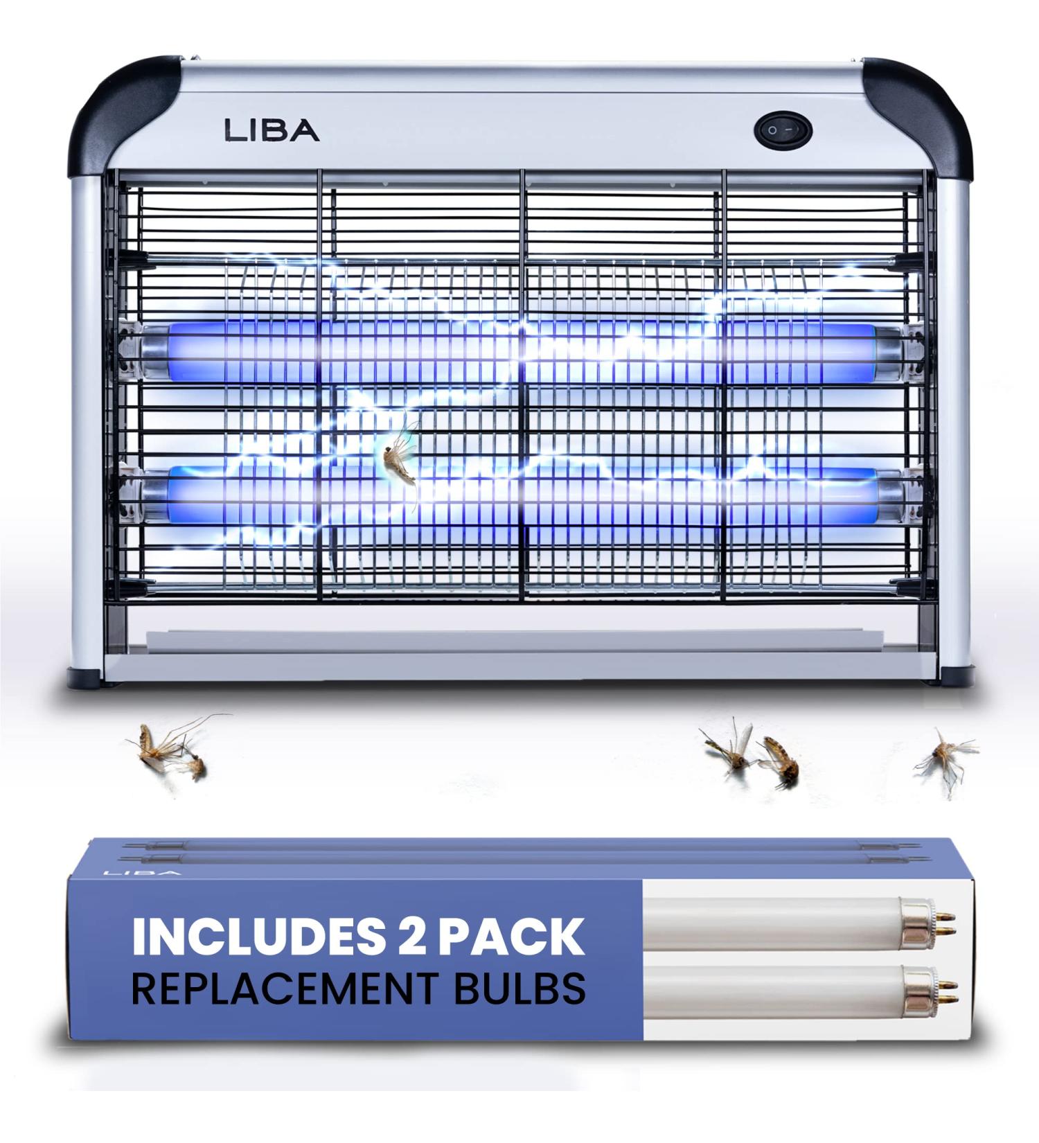 LiBa Electric Bug Zapper Indoor Insect Killer - Powerful 2800V Grid - Includes 2 Extra Replacement Bulbs - Fly and Mosquito Repellent - Easy-to-Clean with Washable Tray - Buy Online on SooperMarket.com