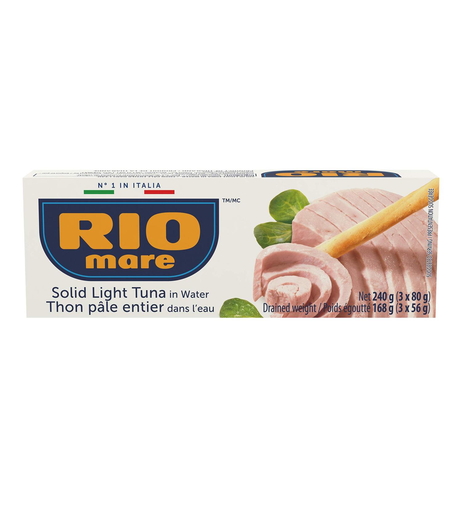 Rio Mare - Solid Light Tuna in Water - Canned Tuna in Water High in Protein Ready to Eat Snack - 80g (3 Cans) 240 g (Pack of 1) - Buy Online on SooperMarket.com