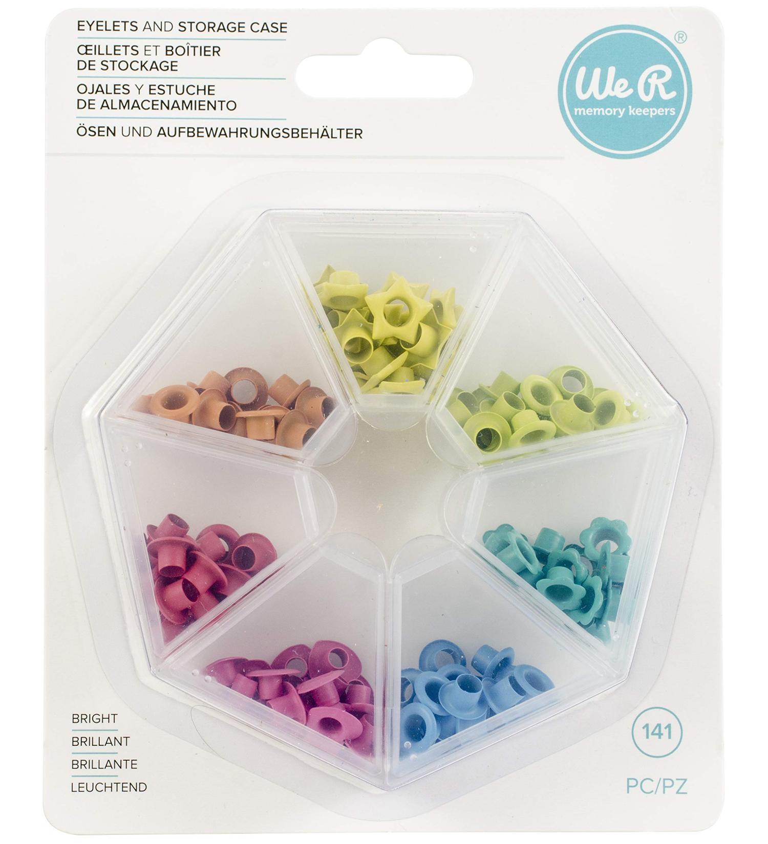 We R Memory Keepers 0633356603849 Storage Crop-A-Dile-Eyelets and Case-Bright (141 Pieces)