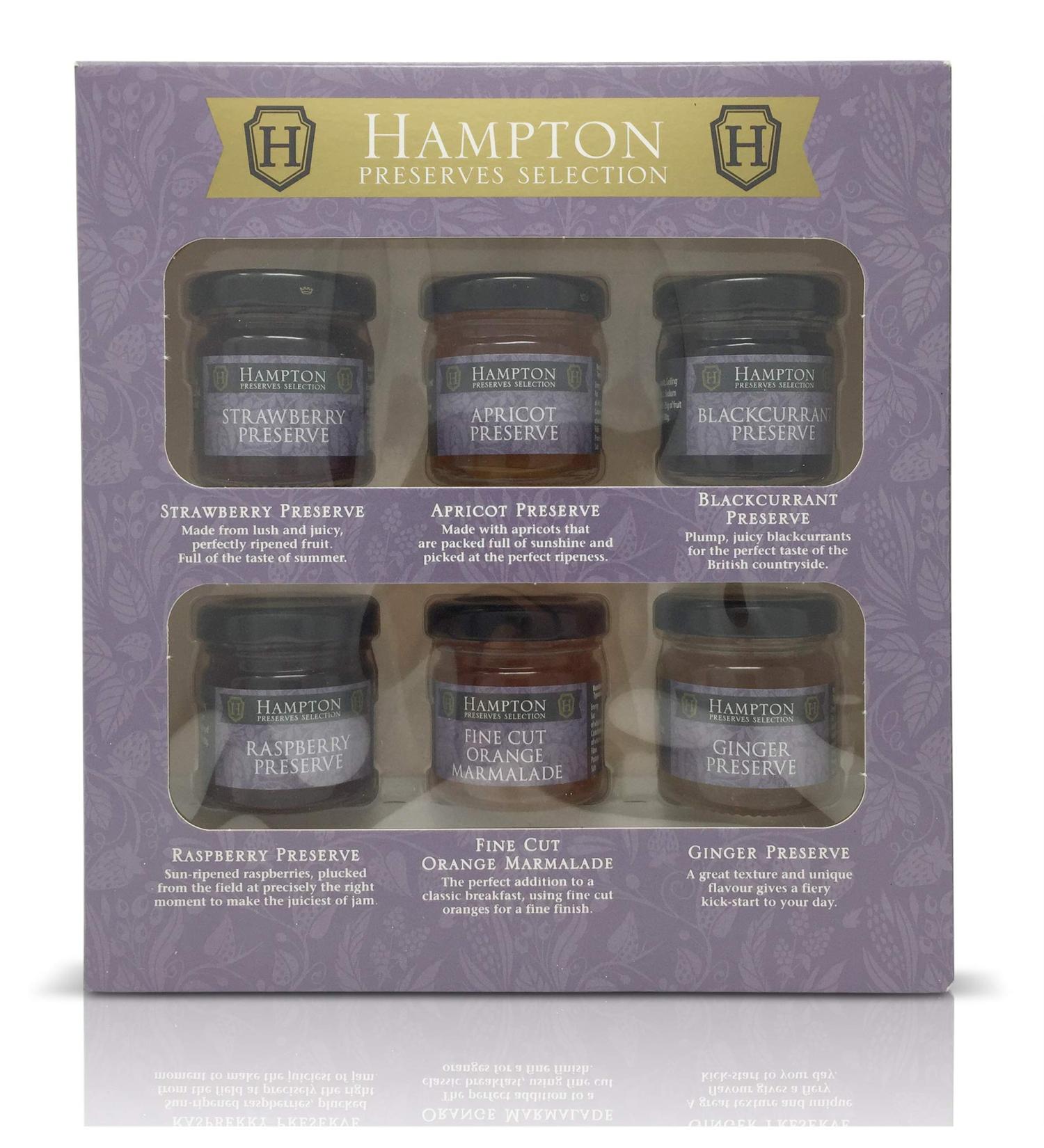 Hampton's Jam Preserves Gift Box Selection Containing 6 x 42g Resealable Assorted Mini Jars