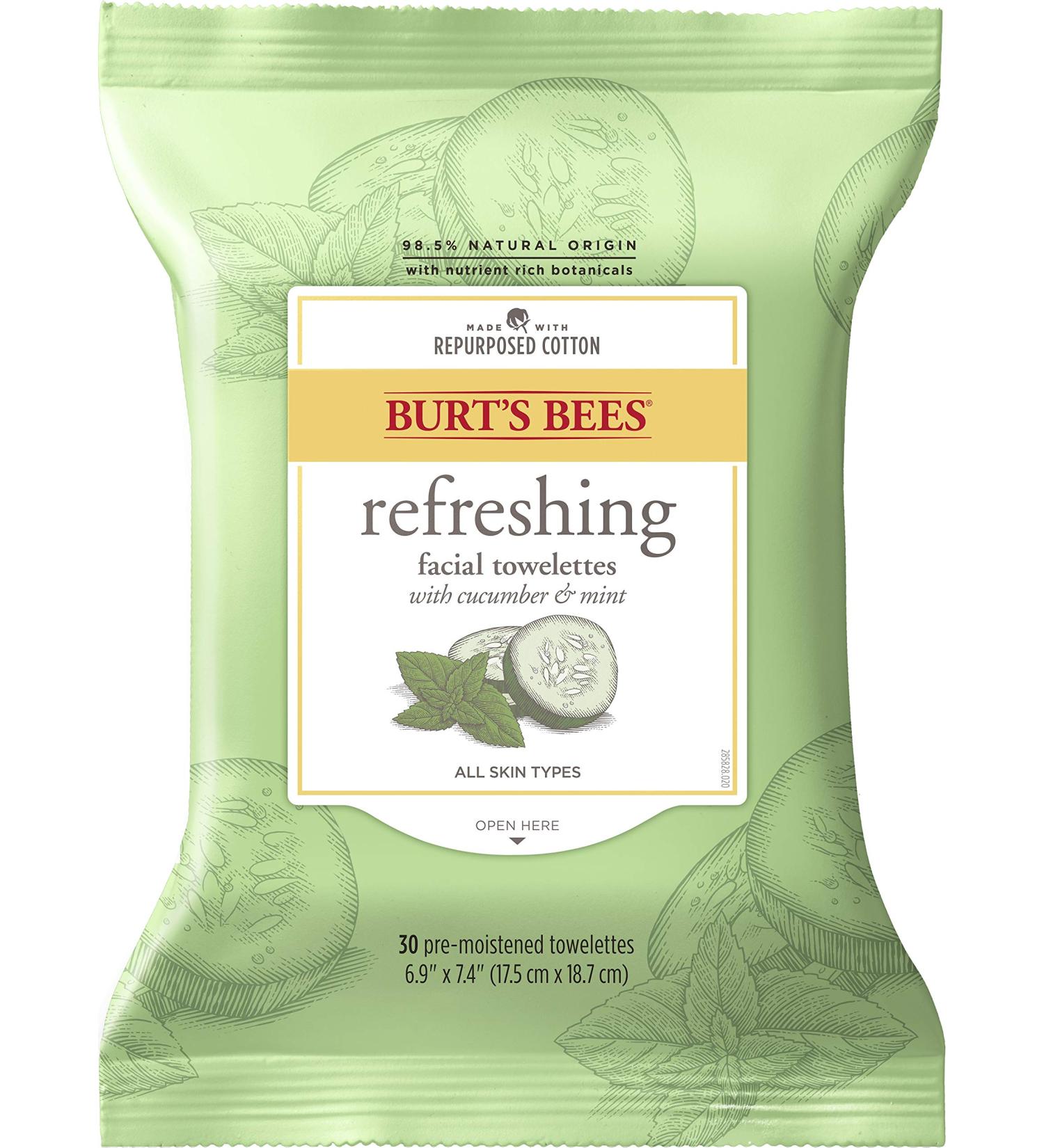 Burt's Bees Sensitive Facial Cleansing Towelettes with Cucumber and Mint - 30 Count | Gentle Face Wipes for Sensitive Skin - Buy Online on SooperMarket.com