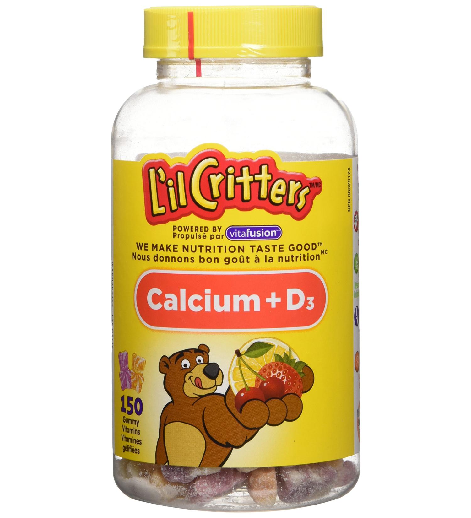 L'il Critters Calcium + D Kids Vitamin Gummies for healthy development Naturally Sourced Colors & 3 Delicious Flavors 150 Count (2.5 Month Supply)