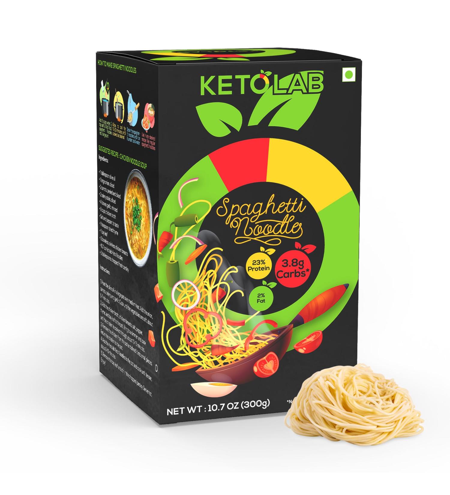 Ketolab Keto Noodles Spaghetti 300g 1 Pack 3.8g Net Carb & 11g High Protein/Serving Identical to Regular Noodles Ultra Low Carb For Keto Diet and Weight Loss Off-white 300.00 g (Pack of 1) - Buy Online on SooperMarket.com