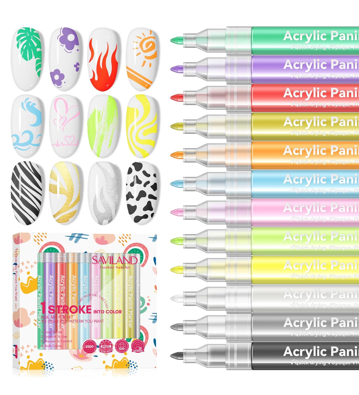 Saviland 12 Colors Nail Art Pens Set - 3D Nail Polish & Graffiti Dotting Tools for DIY Manicure & Salon Nail Art Design - Buy Online on SooperMarket.com