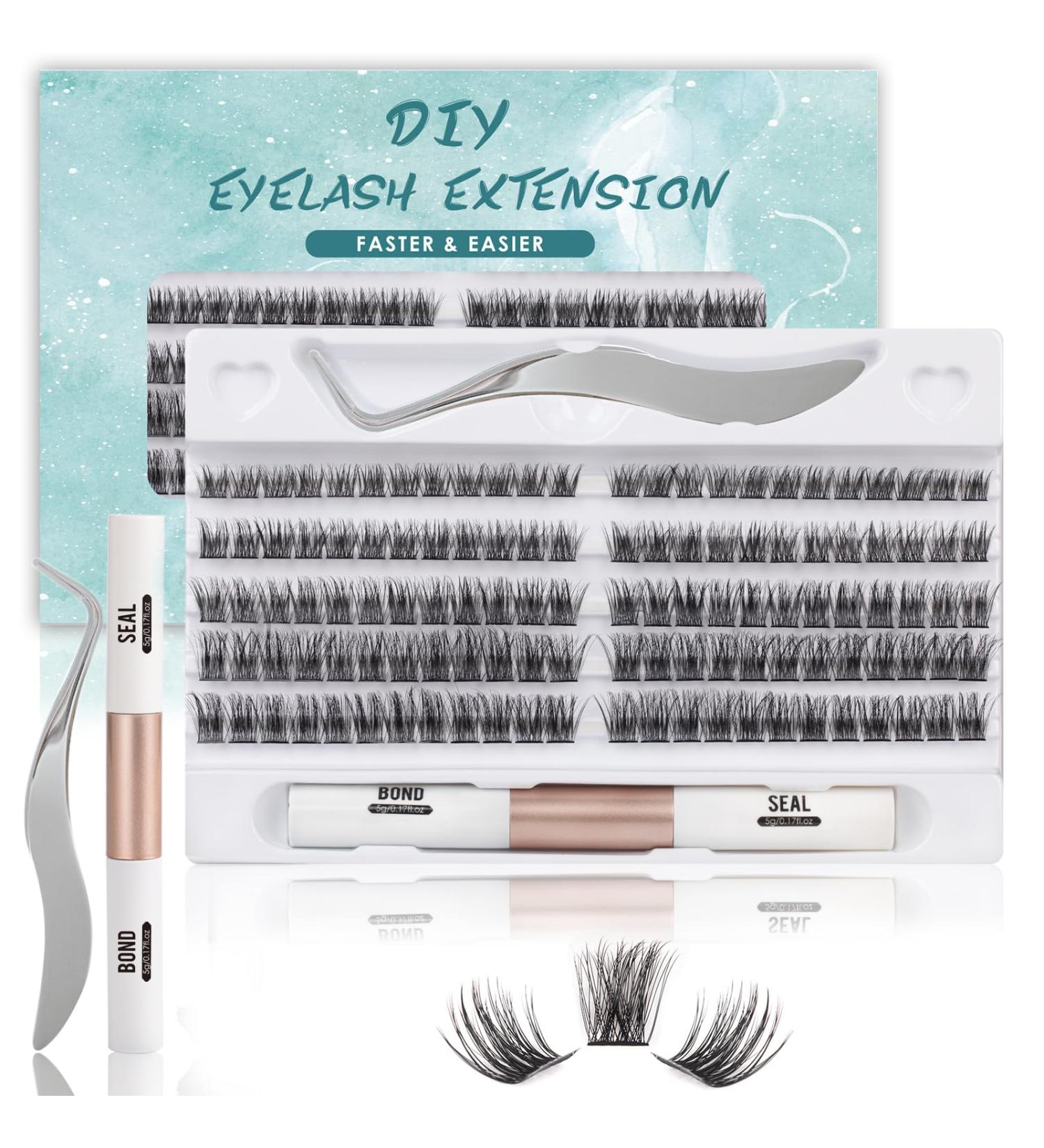 SISILILY Lash Extension Kit - 120 Cluster DIY False Eyelashes with Bond, Seal, Glue, Tweezers - C D Curl 10/12/14/15/16mm (DM28-mix) - Buy Online on SooperMarket.com