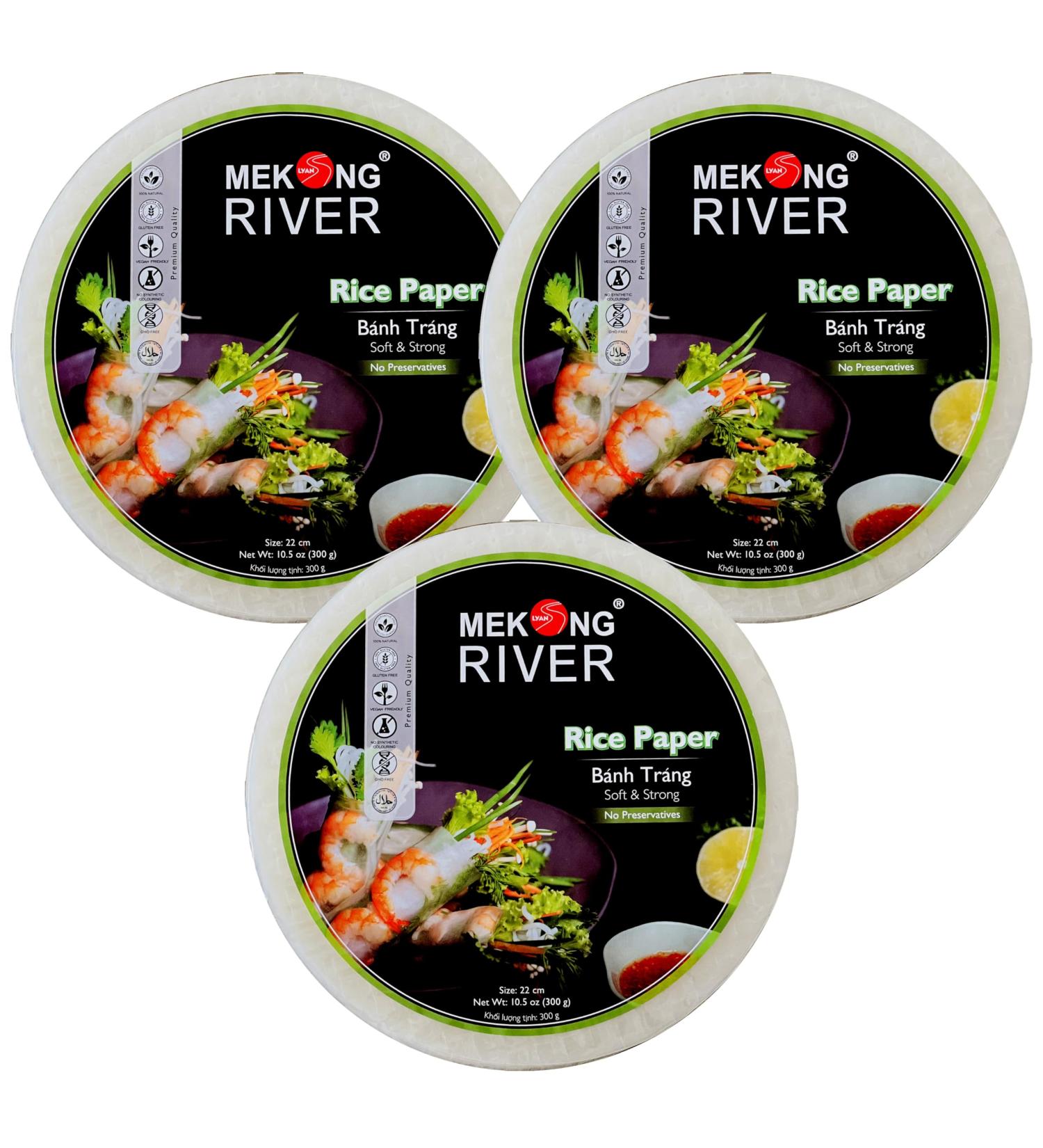 Lyan Mekong River Banh Trang Vietnamese Rice Paper Round 22cm - 300g - Pack of 3 | Gluten-Free | Vegan | Halal | 100% Natural Rice Paper 300g (Pack of 3) - Buy Online on SooperMarket.com