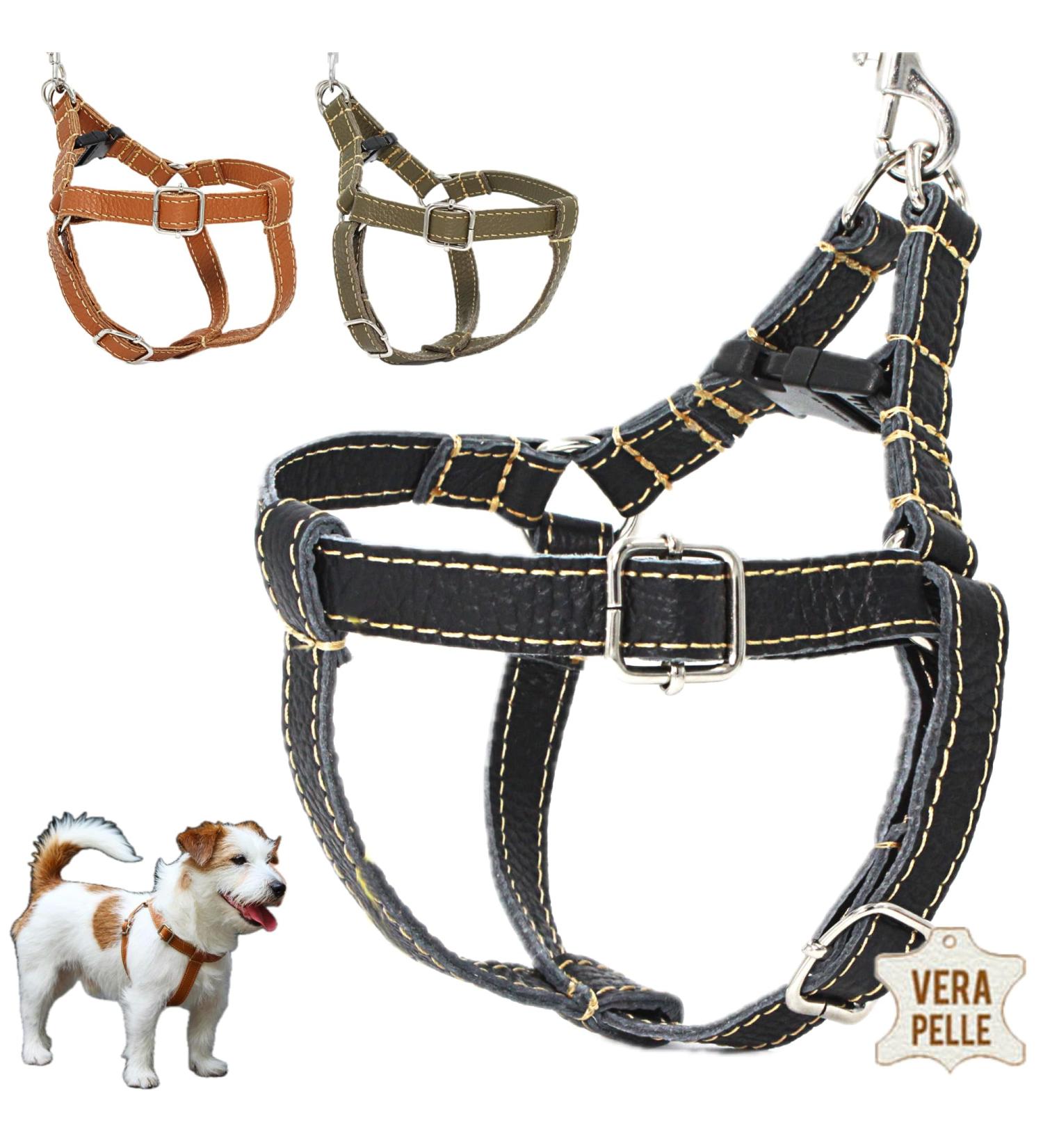 Dogissimi Adjustable Ergonomic Leather Dog Harness for Small & Medium Dogs | Handmade in Italy | Size L (Chest 52-69 cm) - Black - Buy Online on SooperMarket.com