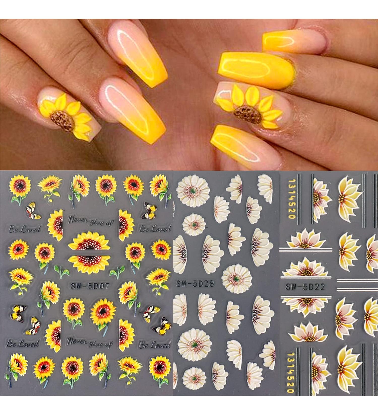 Duduikalor 5D Sunflowers Nail Stickers - Self-Adhesive Decals for Acrylic Nail Art - Buy Online on SooperMarket.com