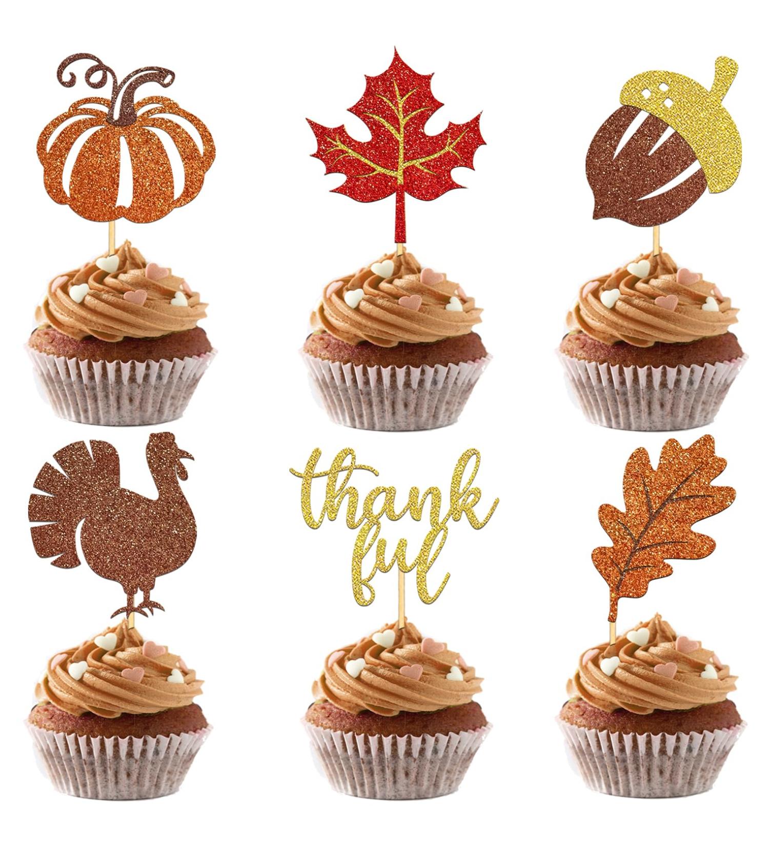 24 Pcs Glitter Thanksgiving Cupcake Toppers for Thanksgiving Day Decorations Fall Theme Turkey Maple Leaf Pumpkin -Thanksgiving Cake Topper for Thanksgiving Party Supplies (Mixed A) - Buy Online on SooperMarket.com