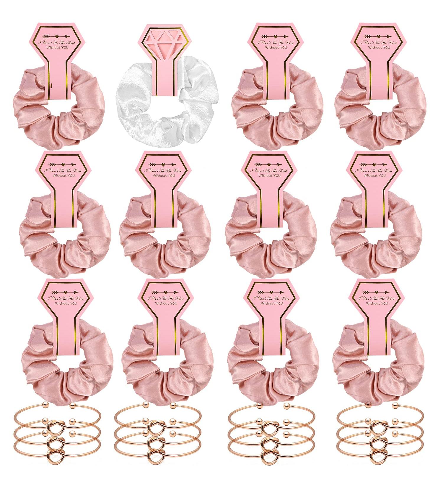 24 Pack Satin Scrunchies Hair Ties & 12 Pack Rose Gold Love Knot Bracelet Set - Perfect Maid of Honor & Bachelorette Party Gift (Rose Gold) - Buy Online on SooperMarket.com