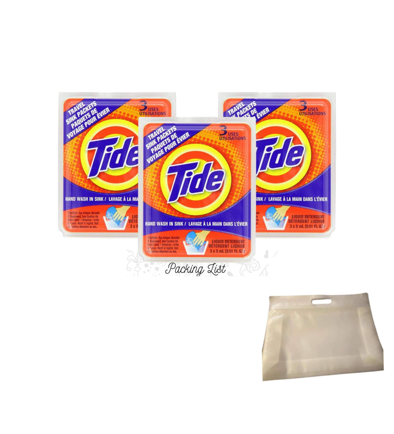Buy Tide Sink Travel Packets Bundle - 3 Packs with Clear Toiletry Bag & Packing List | 11-in-1 Travel Essentials Kit - International Shipping Available - Buy Online on SooperMarket.com