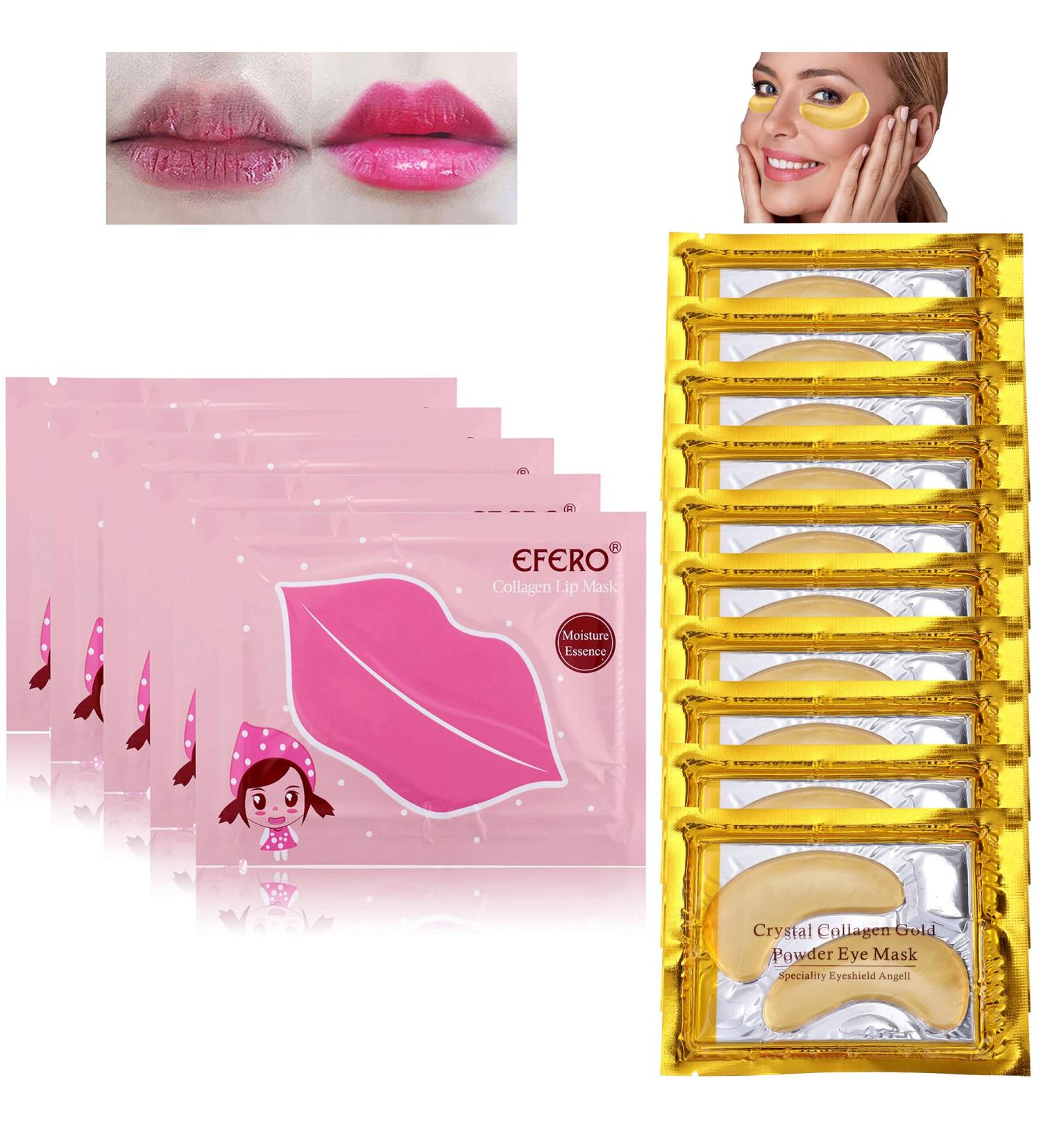 DELISOUL Collagen Crystal Lip and Gold Under Eye Masks Set - 20 Pieces | Natural Moisturizing Gel for Anti-Aging, Hydration, and Dark Circle Reduction | Lip and Eye Pads for Men and Women - 20 Count - Buy Online on SooperMarket.com