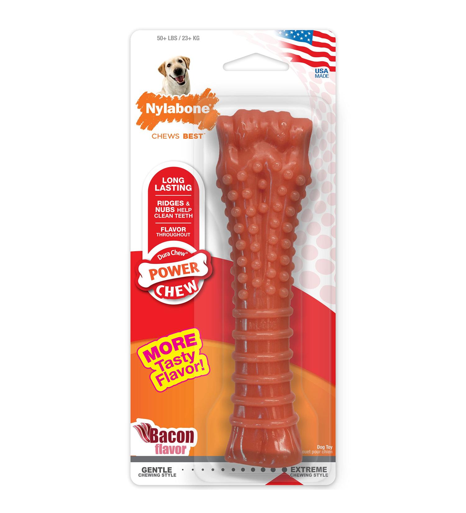Nylabone Dura Chew Extreme Tough Dog Chew Toy Bone XL - Bacon Flavour | For Dogs over 23 kg - Buy Online on SooperMarket.com