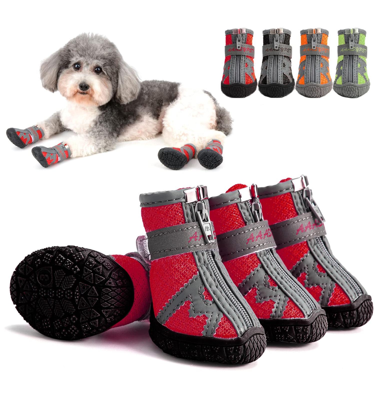 Zweitea Breathable Dog Shoes for Small Dogs - Slip-Resistant Reflective Boots with Robust Sole for Chihuahua - Red 5# (1.89x2.09) - Buy Online on SooperMarket.com