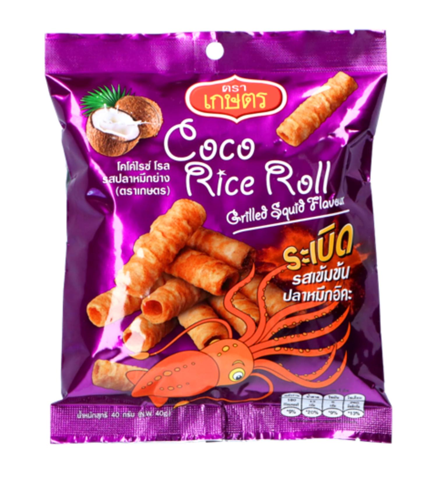 Kaset Coco Rice Roll Grilled Squid Flavour 40g - Authentic Thai Snack - Buy Online on SooperMarket.com