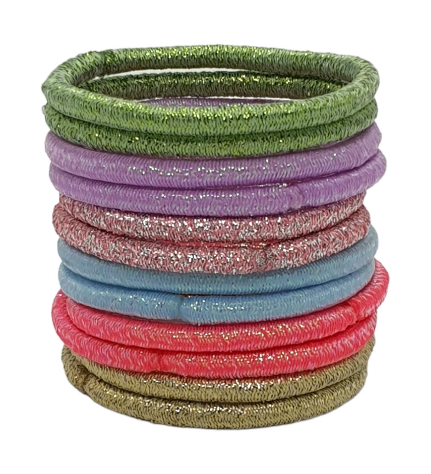 12 PCS Glitter Elastic Hair Bands - No Metal Ponytail Holders for Women, Men, Girls, Kids - 3mm Gentle Elastics in Multi-Colored Bulk Pack - Buy Online on SooperMarket.com