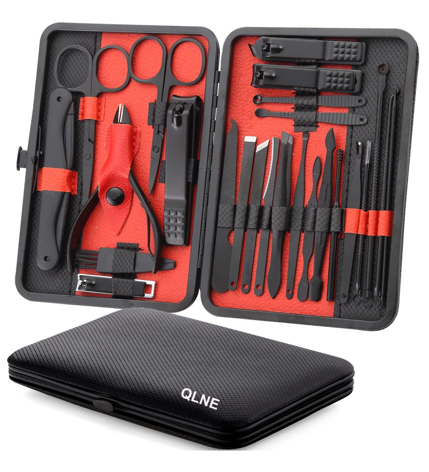 Premium 18-Piece Manicure Pedicure Kit | Nail Clippers, Vibrissac Scissor, Grooming Tools for Men & Women | Gift with Case | Red/Black - Buy Online on SooperMarket.com