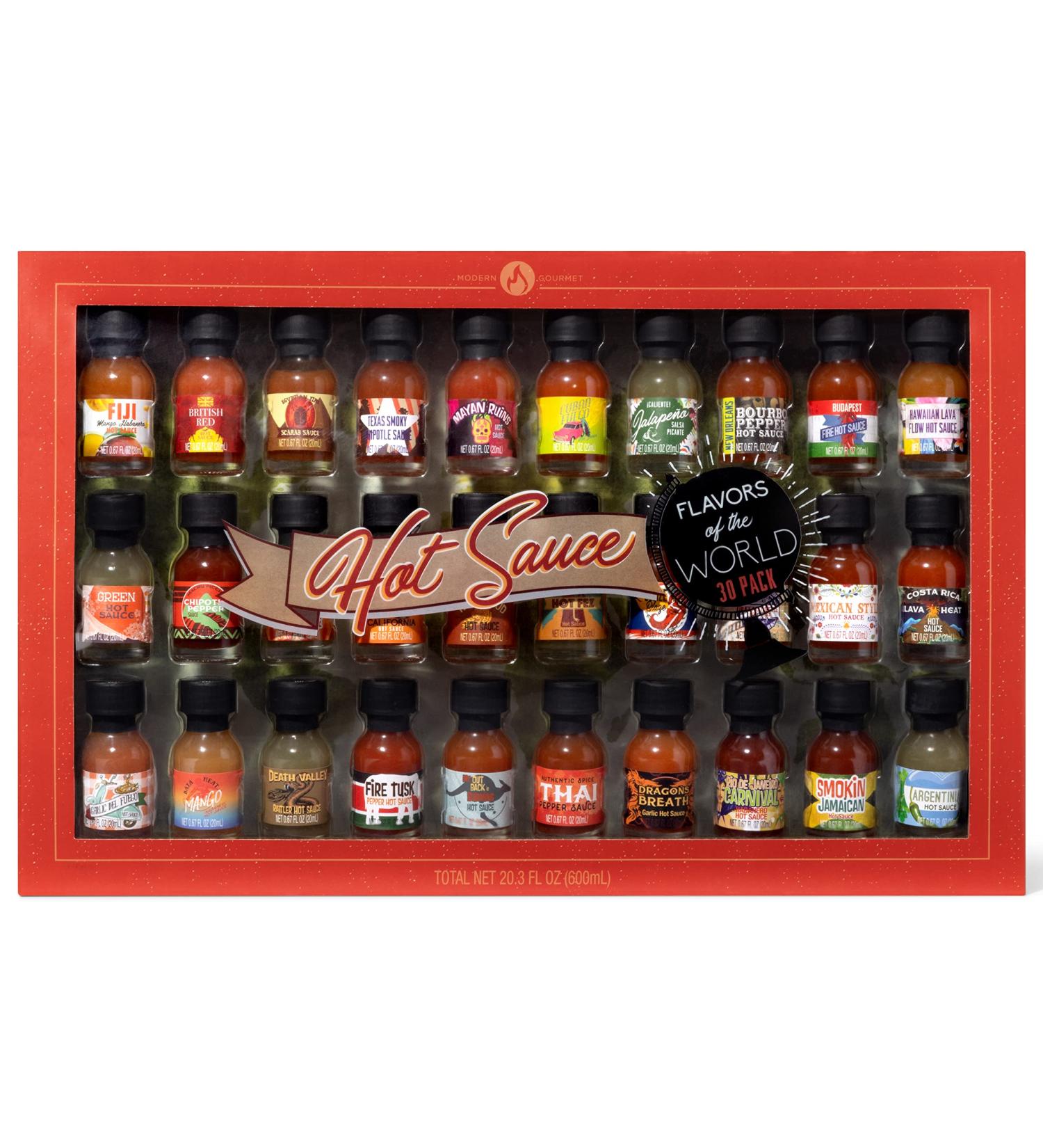 Thoughtfully Gifts Hot Sauce Flavors of the World Variety Pack - 30 Unique Sauces Including Thai Pepper, Baja Heat Mango, Costa Rica Lava Heat - Perfect Gift for Foodies - Buy Online on SooperMarket.com