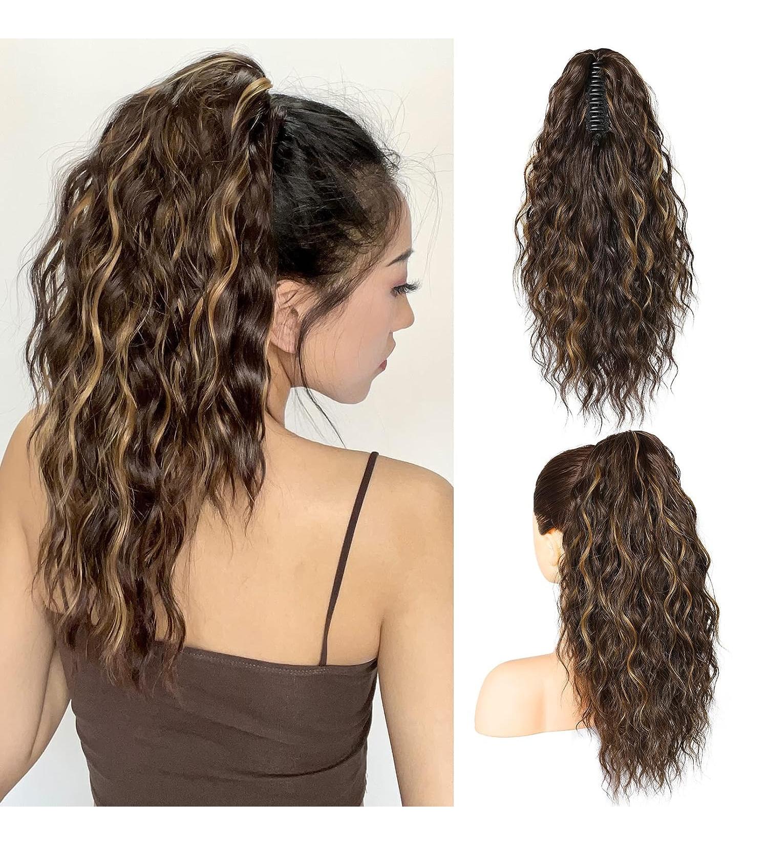 PORSMEER Ponytail Extension 18 Inch Claw Multi Layered Clip on Ponytail Extension for Women Long Curly Wavy Hair Extensions Natural Fluffy Synthetic Clip in Hairpiece for Daily Use (Chocolate Brown) - Buy Online on SooperMarket.com