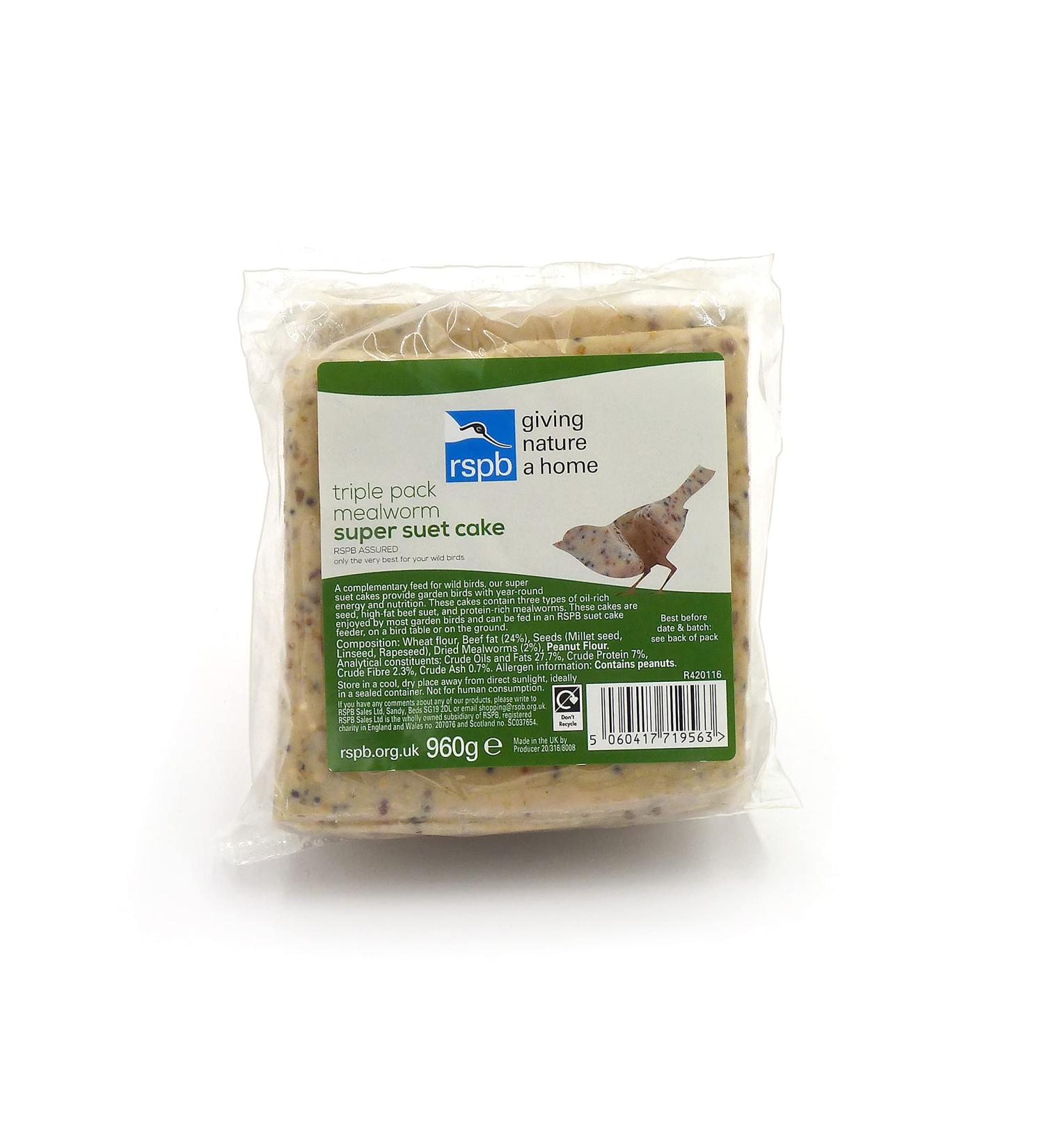 RSPB Super Suet Mealworm Cake 960g for Wild Garden Birds Super Suet Mealworm Cake 2.88 kg (Pack of 1)