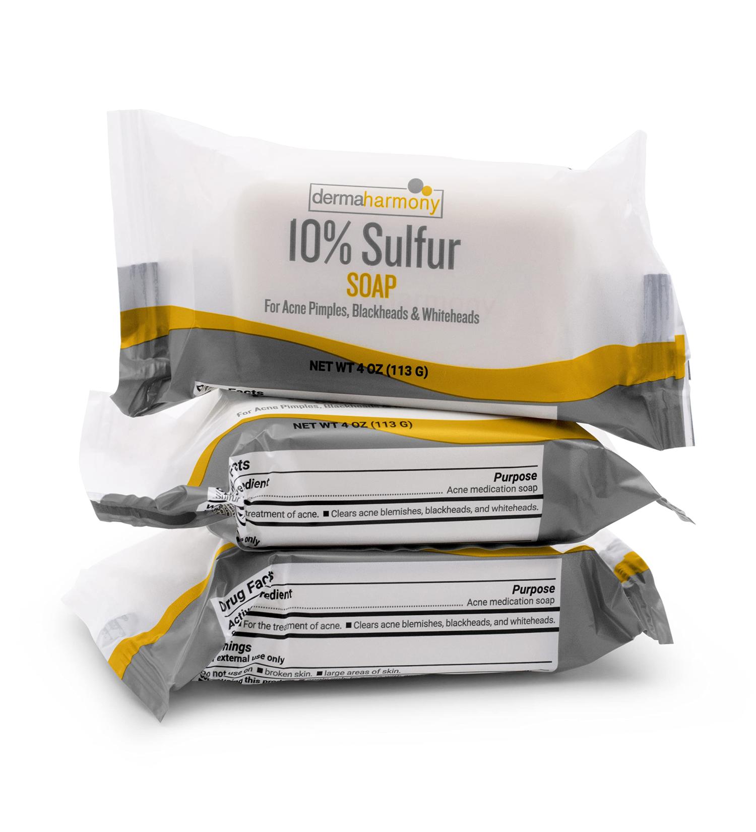 Dermaharmony 10% Sulfur Acne Bar Soap - 4 oz | 3 Bars | Effective Acne Treatment International Shipping - Buy Online on SooperMarket.com