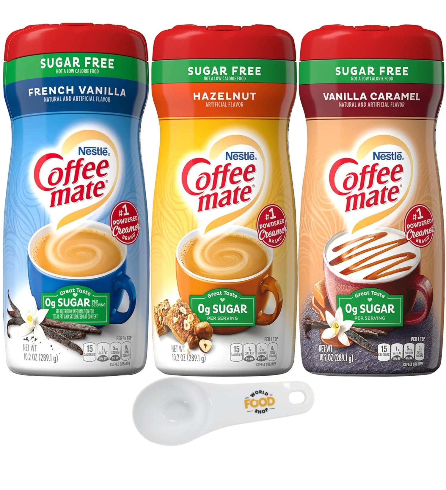 Coffee mate Sugar-Free Powder Coffee Creamer Variety French Vanilla Vanilla Caramel and Hazelnut with World Food Shop Scoop - Buy Online on SooperMarket.com