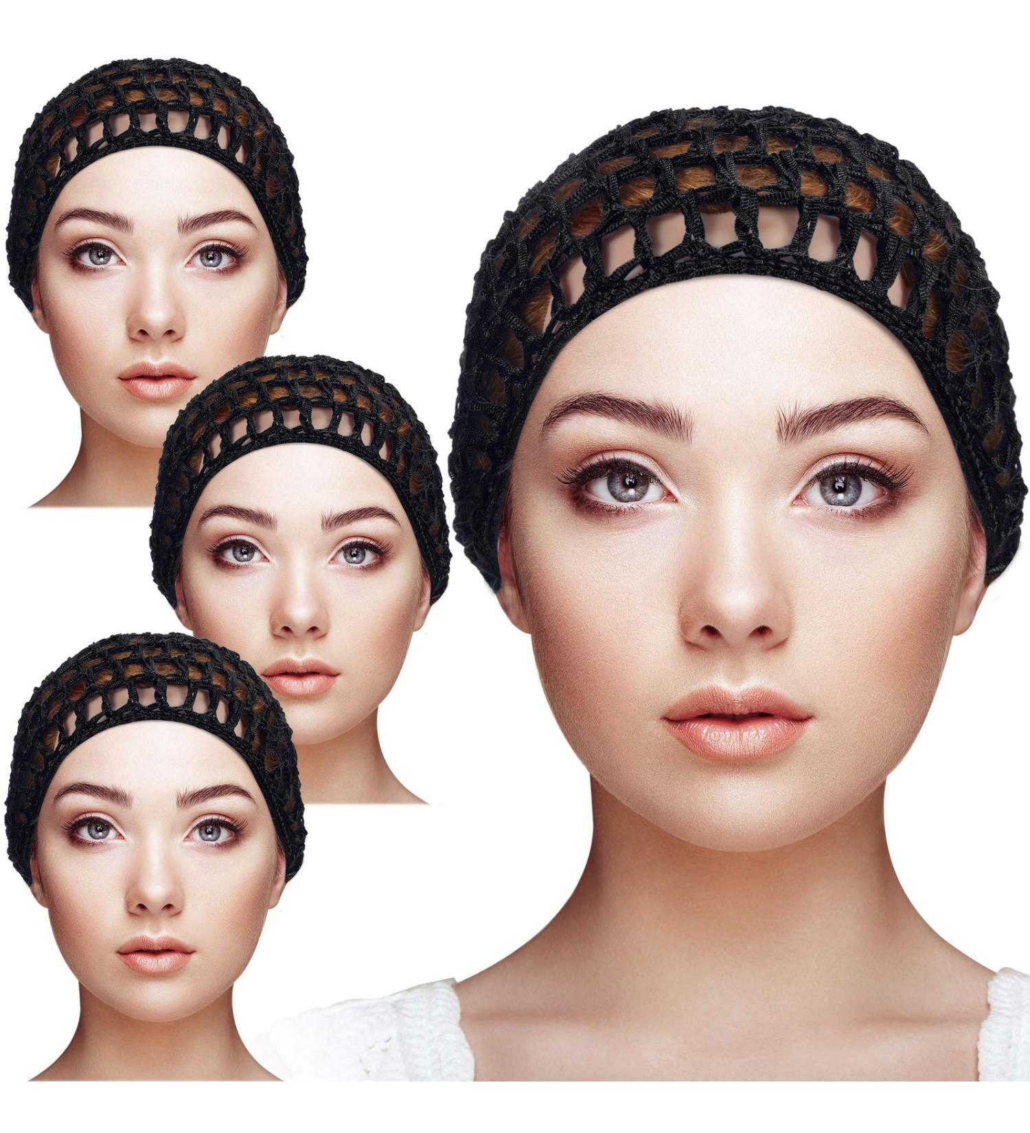 Geyoga 4-Piece Mesh Crochet Hair Net Snood Hat for Women - Black | Sleep Hair Cover - Buy Online on SooperMarket.com