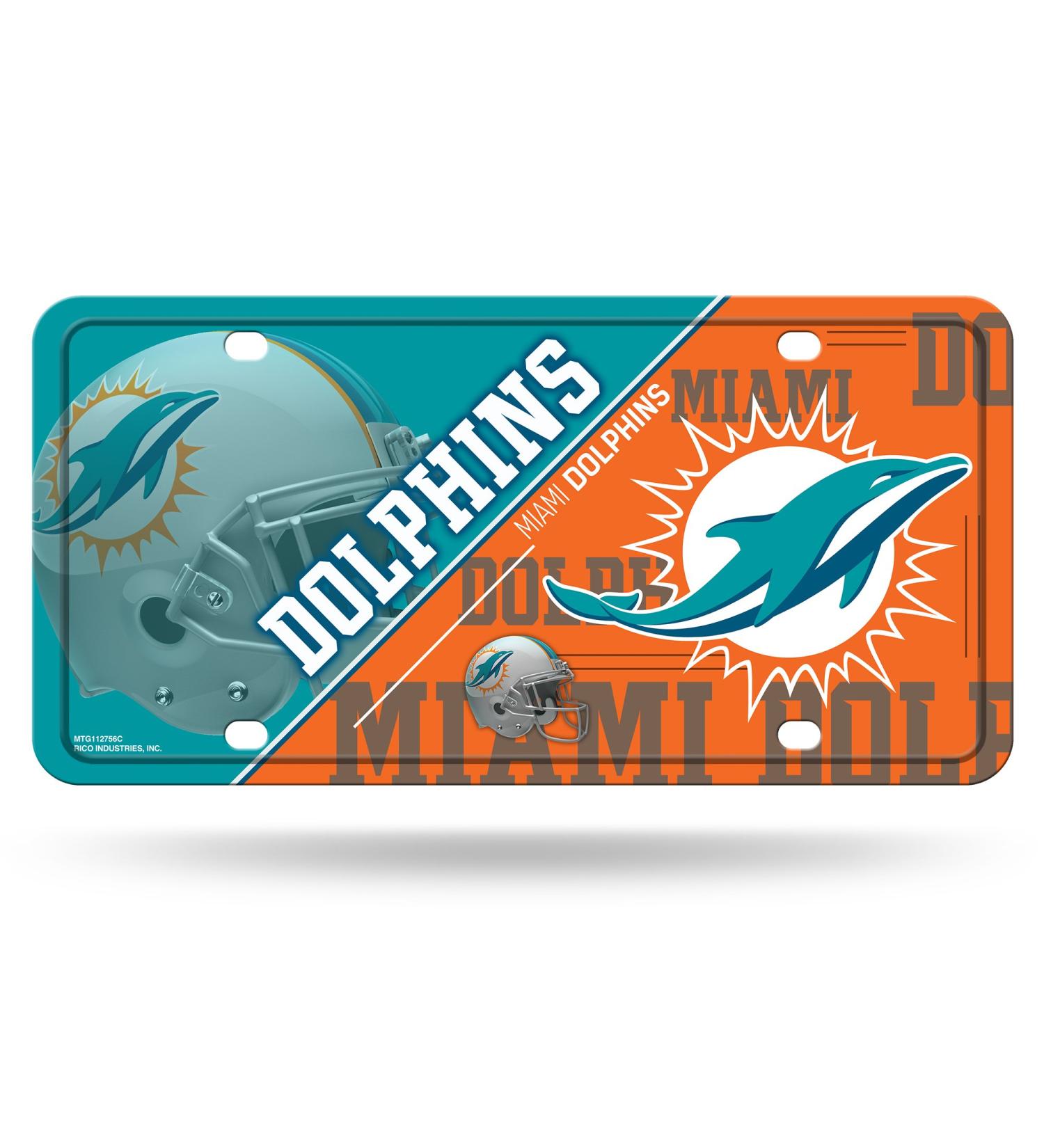 Rico Industries NFL Miami Dolphins License Plate Miami Dolphin Metal Miami Dolphins License Plate Metal Team Color One Size