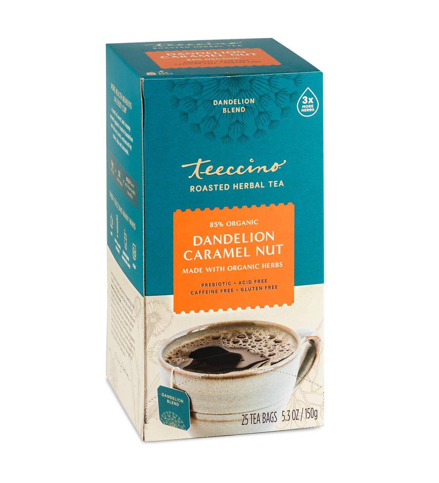 Teeccino Dandelion Caramel Nut Herbal Tea - Caffeine Free, 25 Bags (5.3 oz) - Buy Online on SooperMarket.com