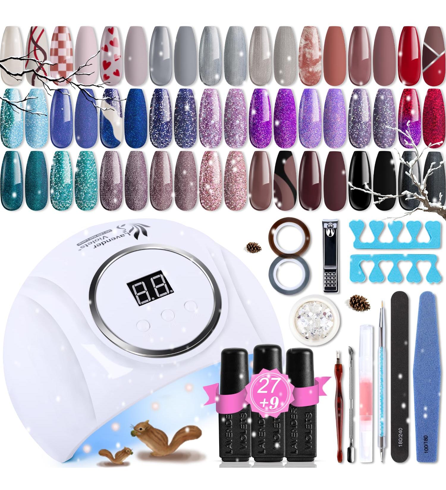 Lavender Violets 48 Gel Polishes UV LED Nail Lamp Kit with Nail Brushes & Top Coats - Q975 Collection - Buy Online on SooperMarket.com