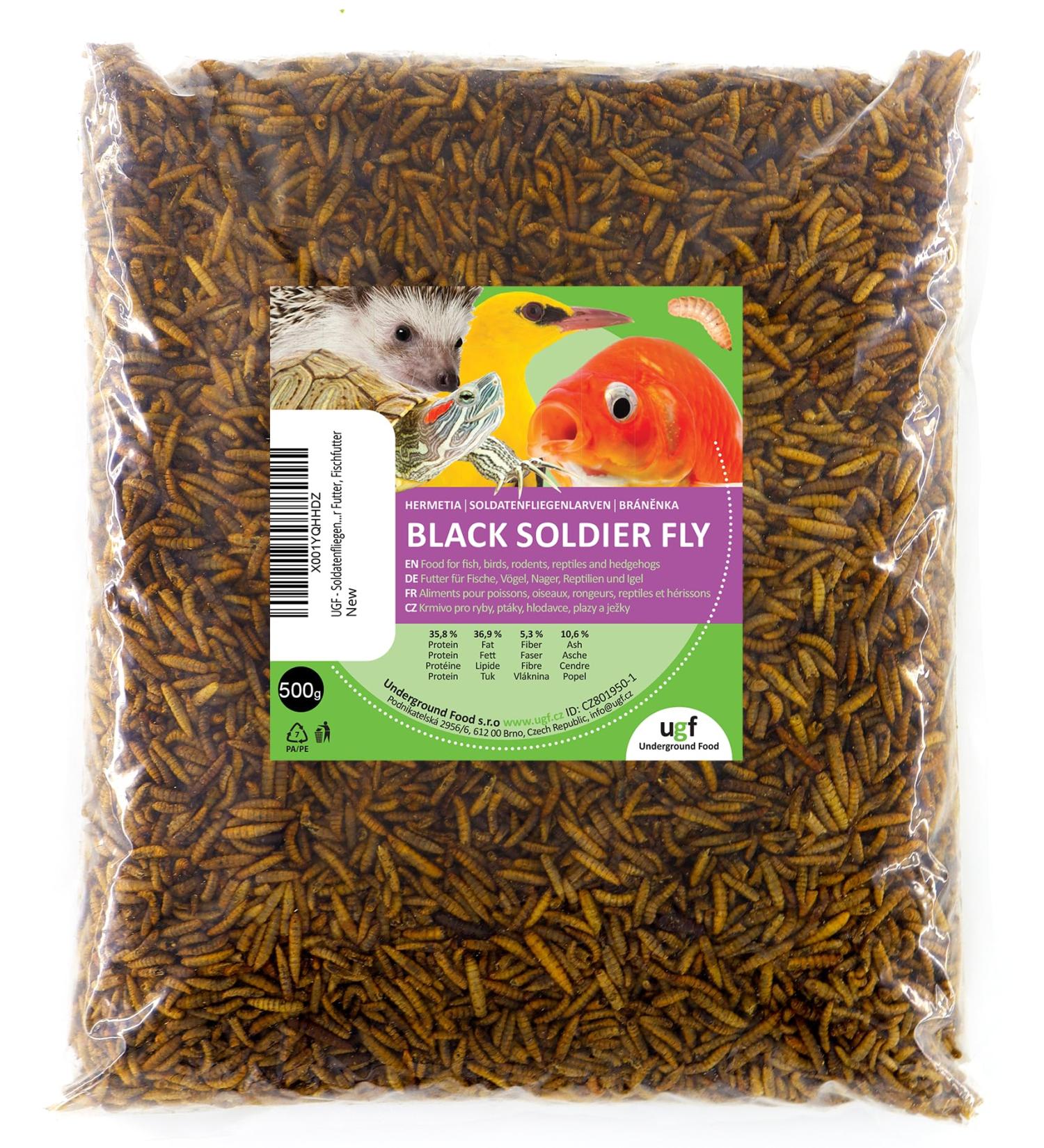UGF Soldier Fly Larvae (500g) - Superior to Dried Mealworms - 85x Calcium - Ideal Treats for Birds Turtles Rodents & More - Buy Online on SooperMarket.com