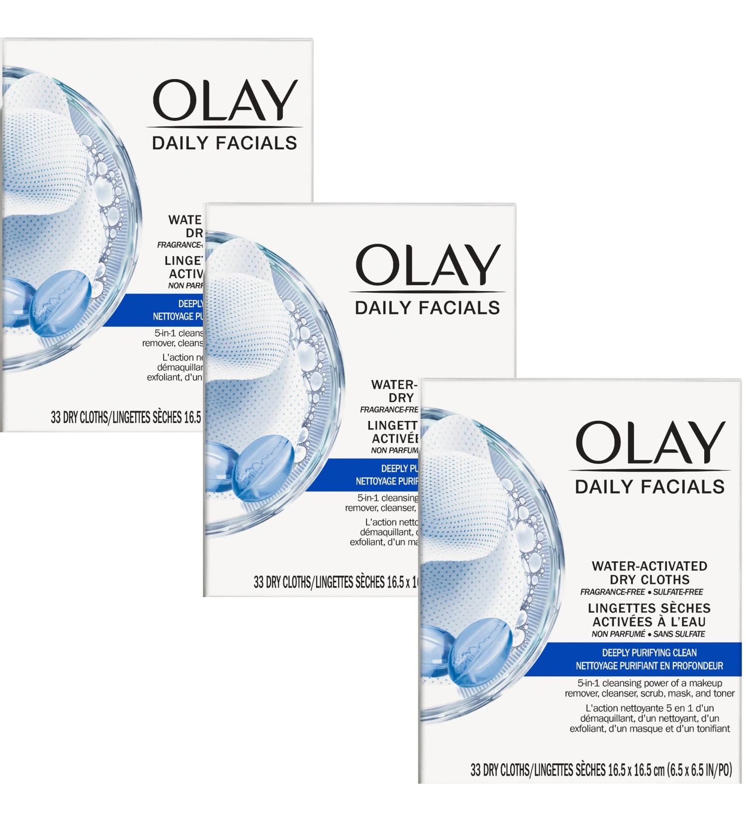 Olay Daily Facial Cleansing Cloths - 33 Count (Pack of 3) | Deeply Purifying Clean & Makeup Remover - Buy Online on SooperMarket.com