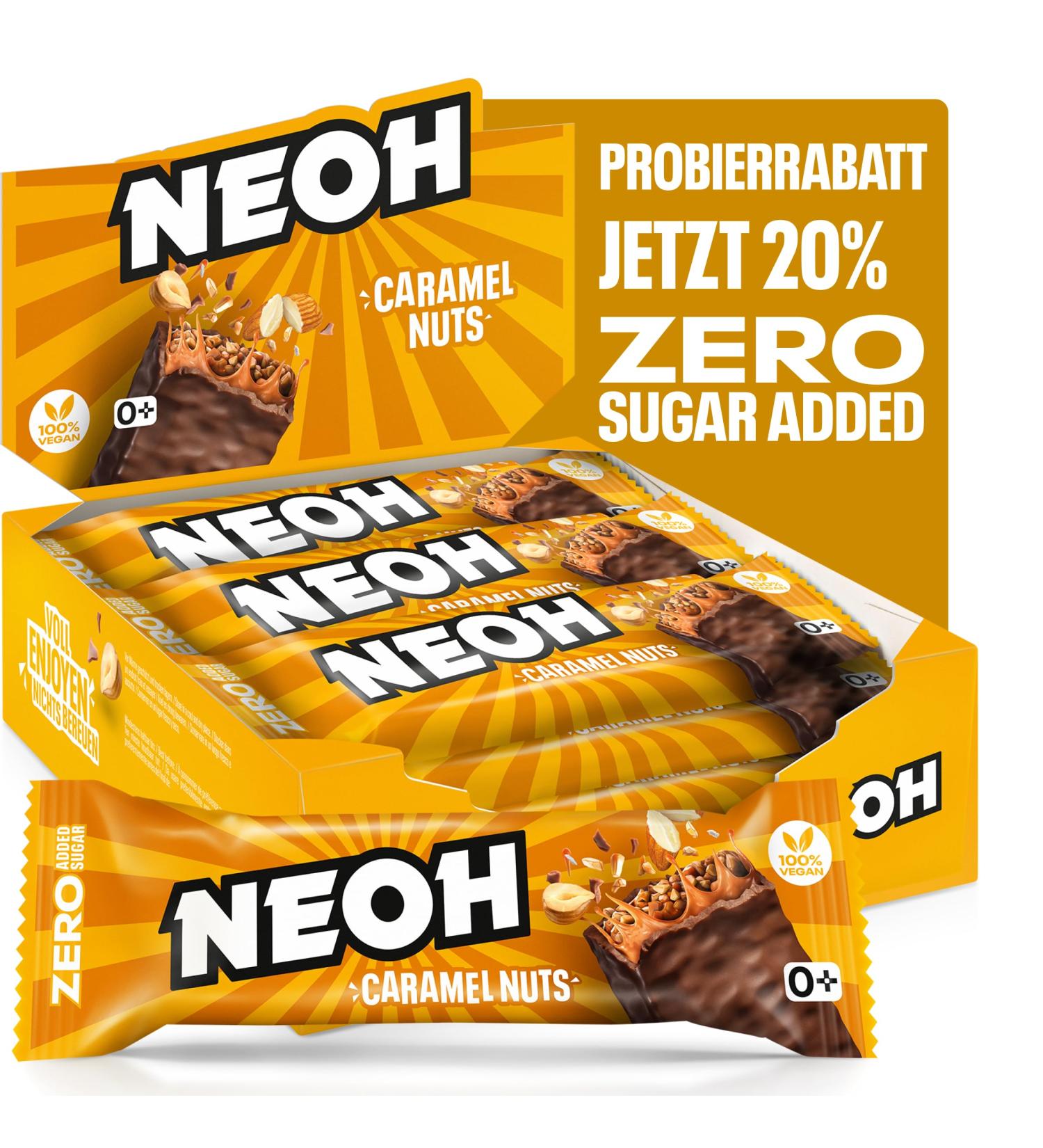 Neoh Zero Sugar Caramel Nut Bar - Vegan Low Carb & Healthy Snack | 12 Pack | 137 Kcal 1g Sugar 6g Protein - Buy Online on SooperMarket.com