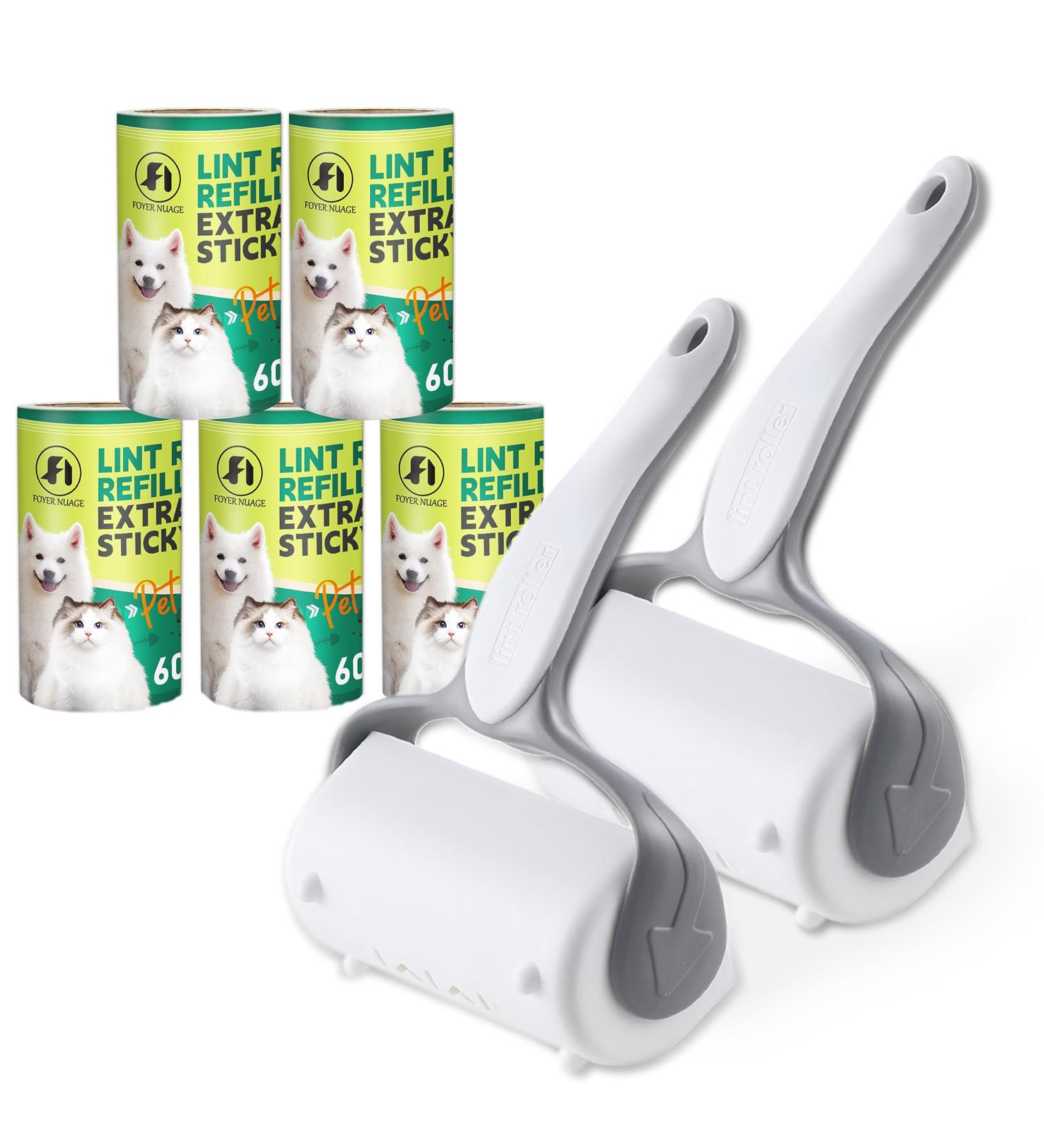 Extra Sticky Lint Roller for Animal Hair - 300 Sheets 2 Handles & 5 Refills | Ideal for Clothing Furniture & Carpet - Buy Online on SooperMarket.com