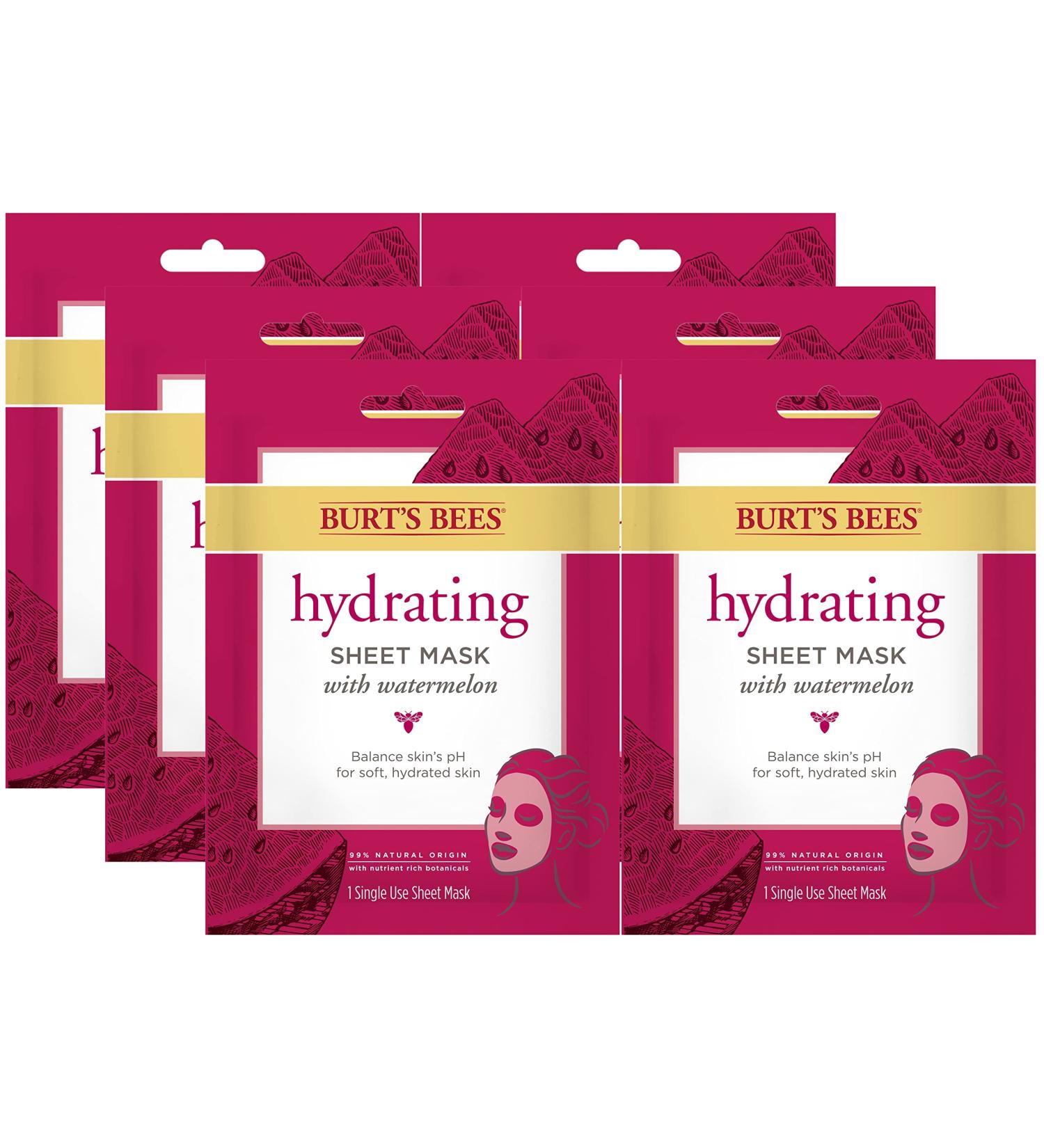 Burt's Bees Hydrating Watermelon Face Masks - 100% Natural (6 Pack) - Buy Online on SooperMarket.com