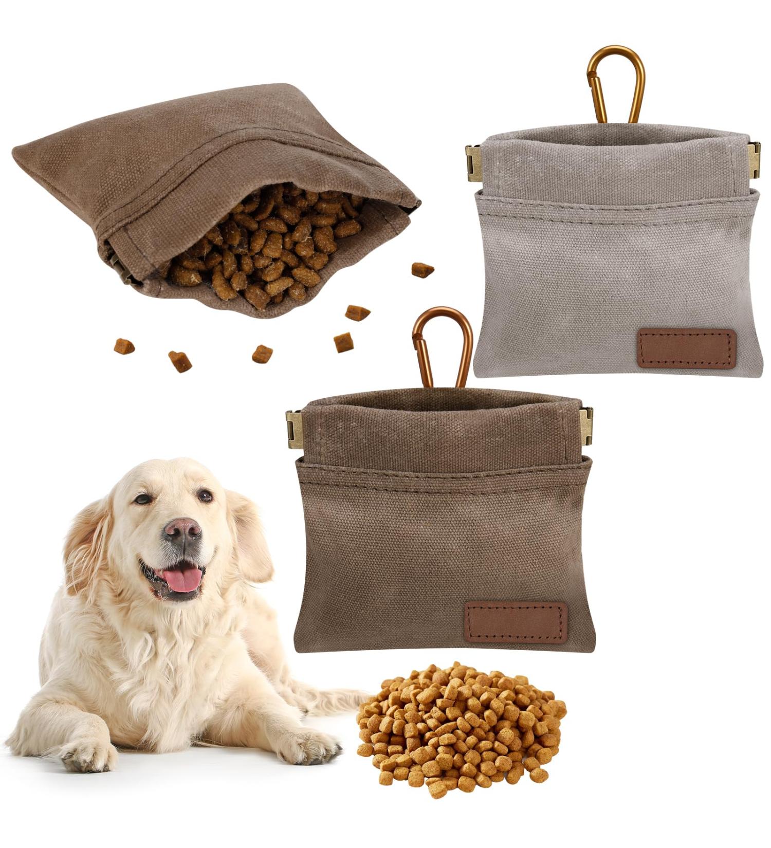 Jostift 2-Piece Dog Training Treats Bag - Portable Hands-Free Dispenser with Carabiner | Ideal for Training & Walks (Brown & Gray) - Buy Online on SooperMarket.com