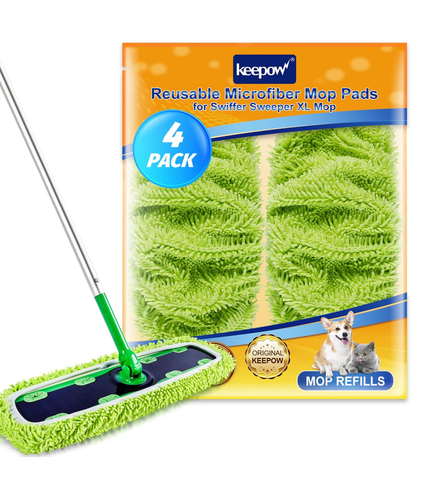 KEEPOW Reusable XL Mop Pads for Swiffer XL Sweeper - 4 Pack, Washable Microfiber Wet & Dry Refills for Hardwood Floor Cleaning - Buy Online on SooperMarket.com
