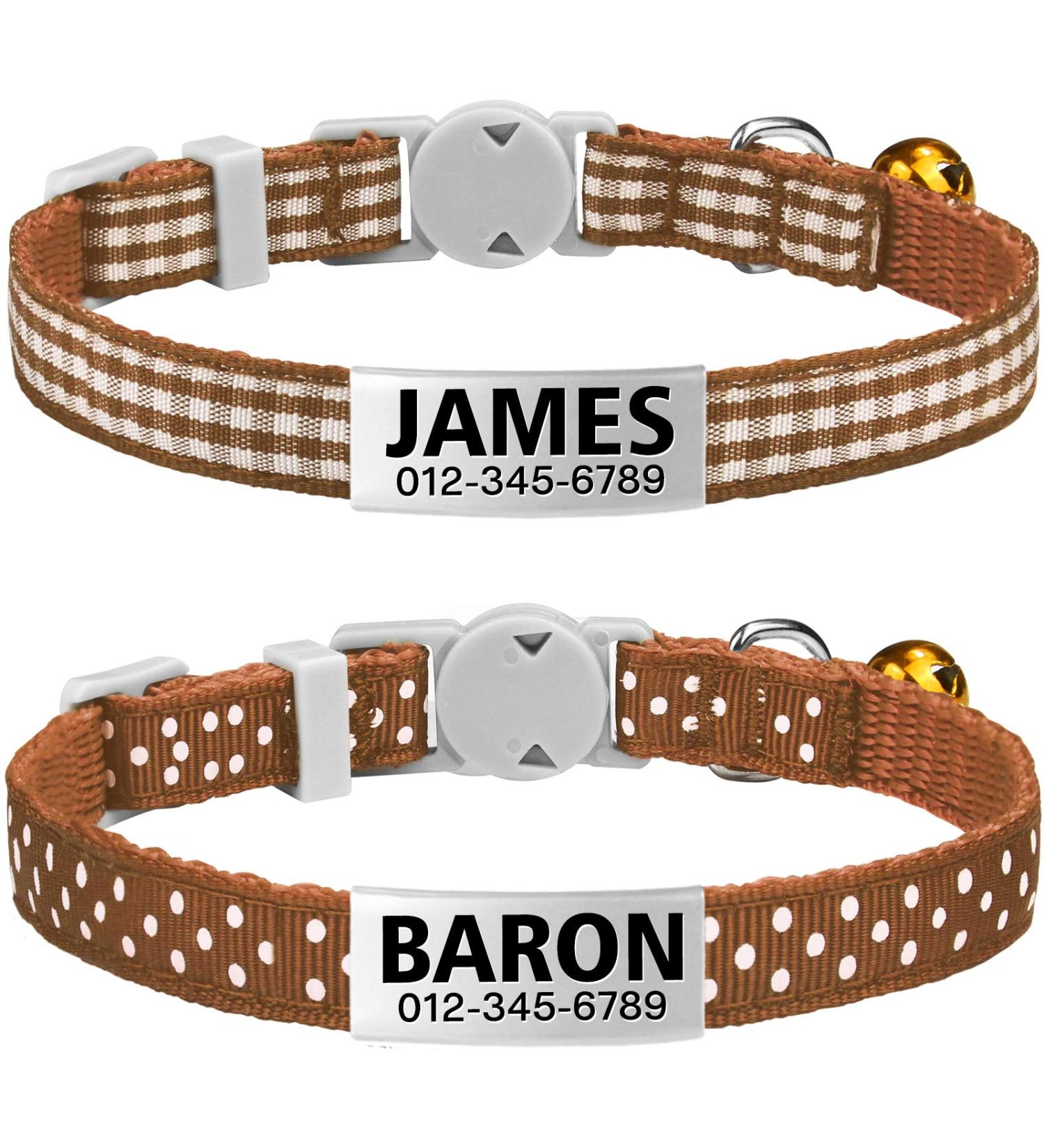 Tagme Cat Neck Band with Name & Address | Safe Closure Cat Necklace | 2 Pack Brown (18cm-30cm) | International Shipping - Buy Online on SooperMarket.com