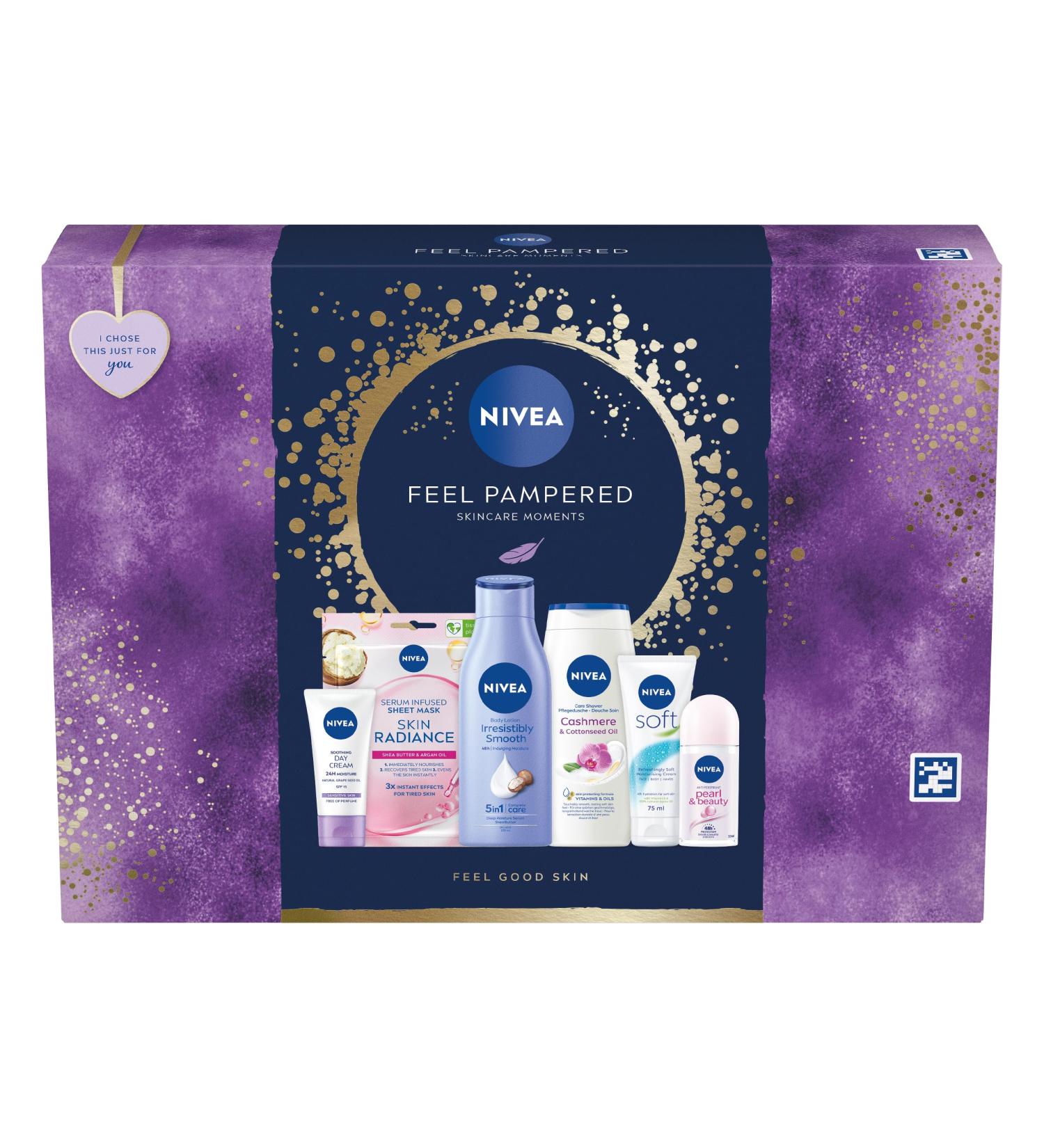 NIVEA Feel Pampered Skincare Gift Set (6 Products) Women's Gift Set Includes Shower Cream Anti-Perspirant Body Lotion Soothing Day Cream SPF15 Soft Moisturising Cream and Face Sheet Mask - Buy Online on SooperMarket.com