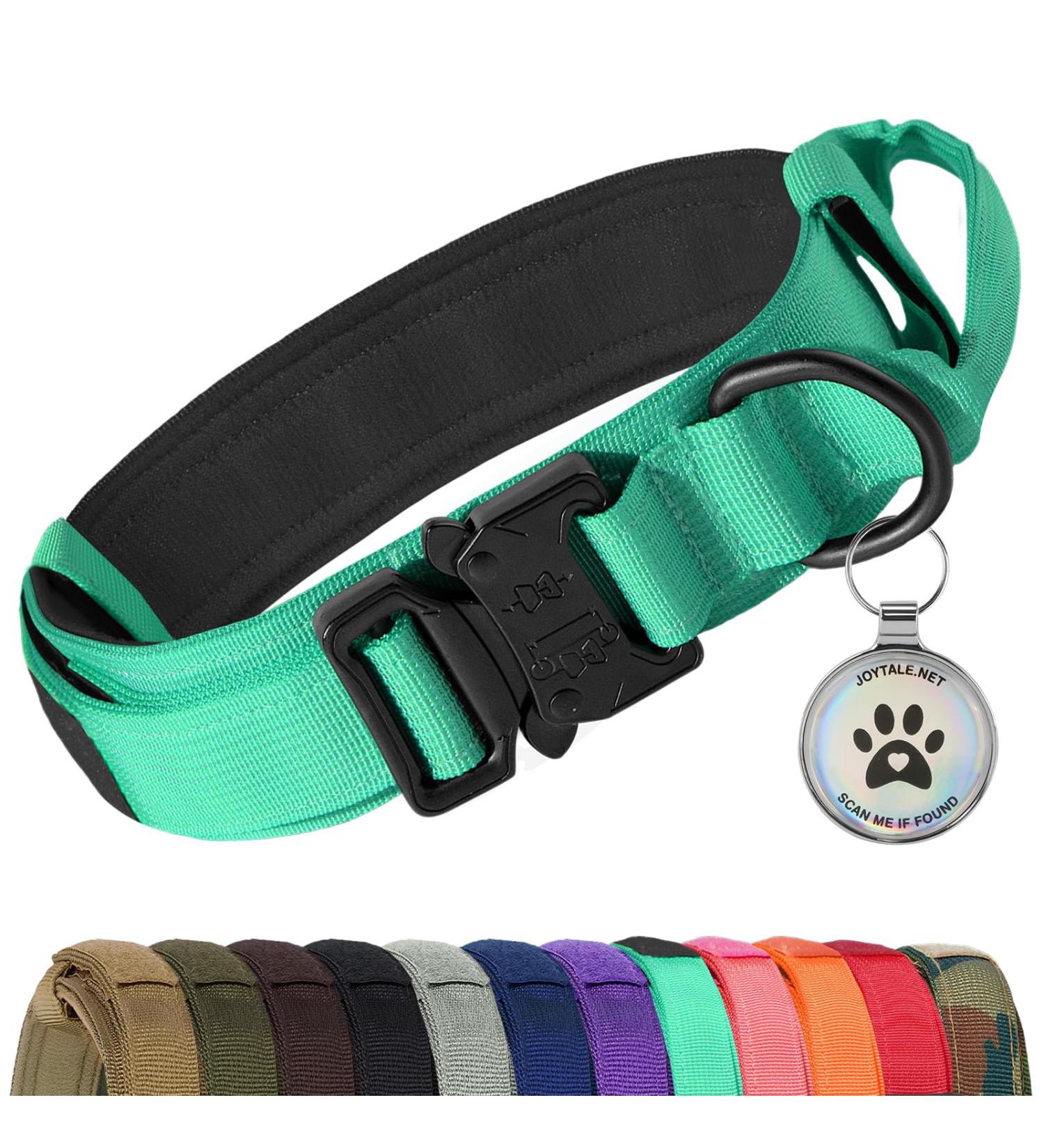 Joytale Tactical Dog Collar | Durable Dog Collar with Handle for Large Dogs | XL Turquoise with QR Code Dog Tag - International Shipping Available - Buy Online on SooperMarket.com