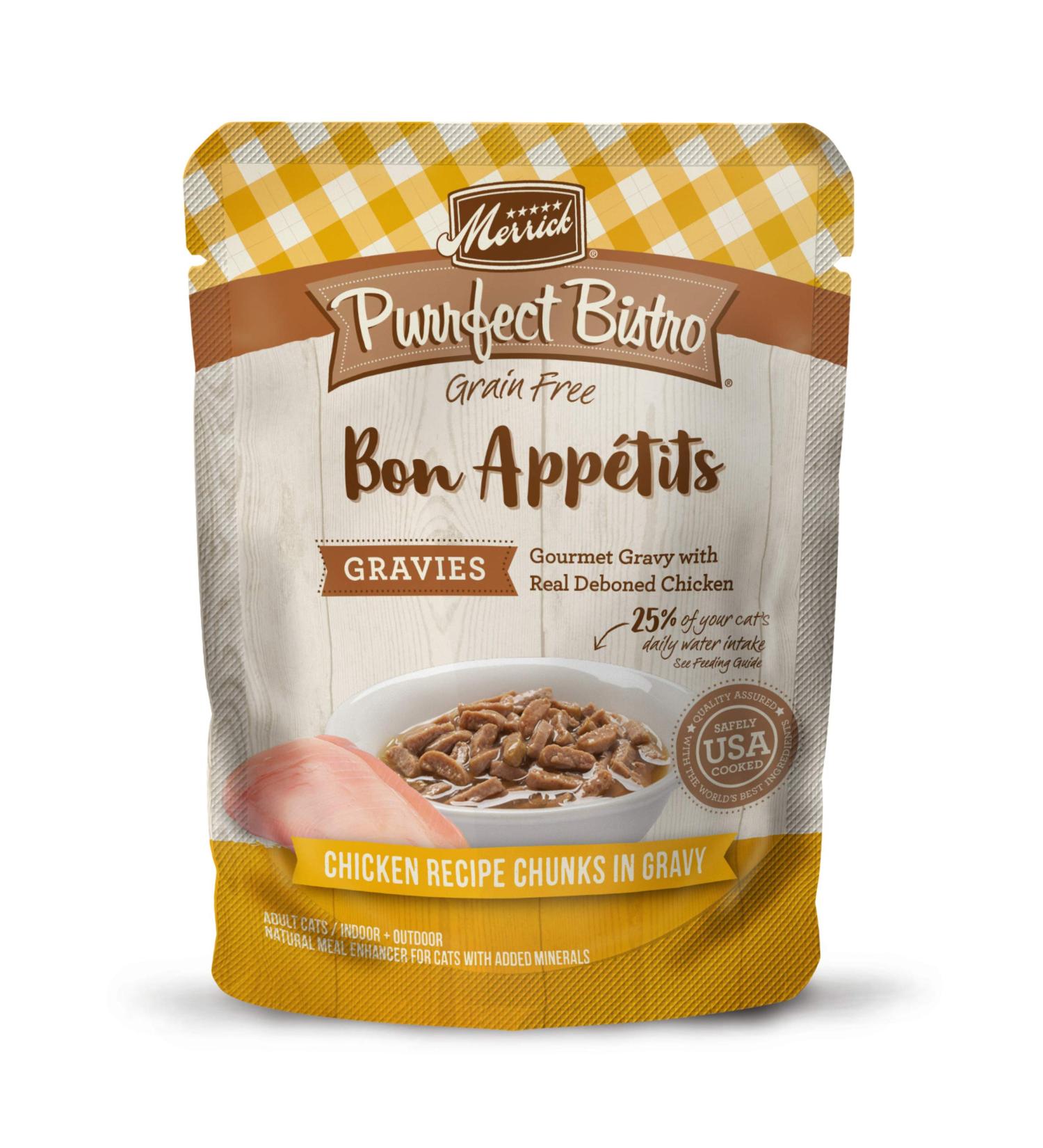 Merrick Purrfect Bistro Bon Appetits Grain Free Adult Wet Cat Food 3 oz. Pouch (Pack of 24) - Gravies Chicken - 72 Ounces Total - Buy Online on SooperMarket.com