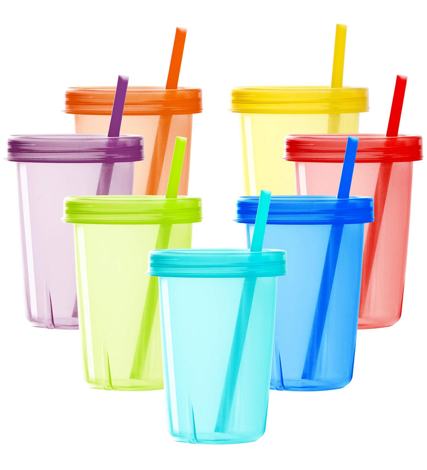 Youngever 7 Sets Plastic Kids Cups with Lids and Straws - Reusable Toddler Cups in Assorted Colors - Buy Online on SooperMarket.com