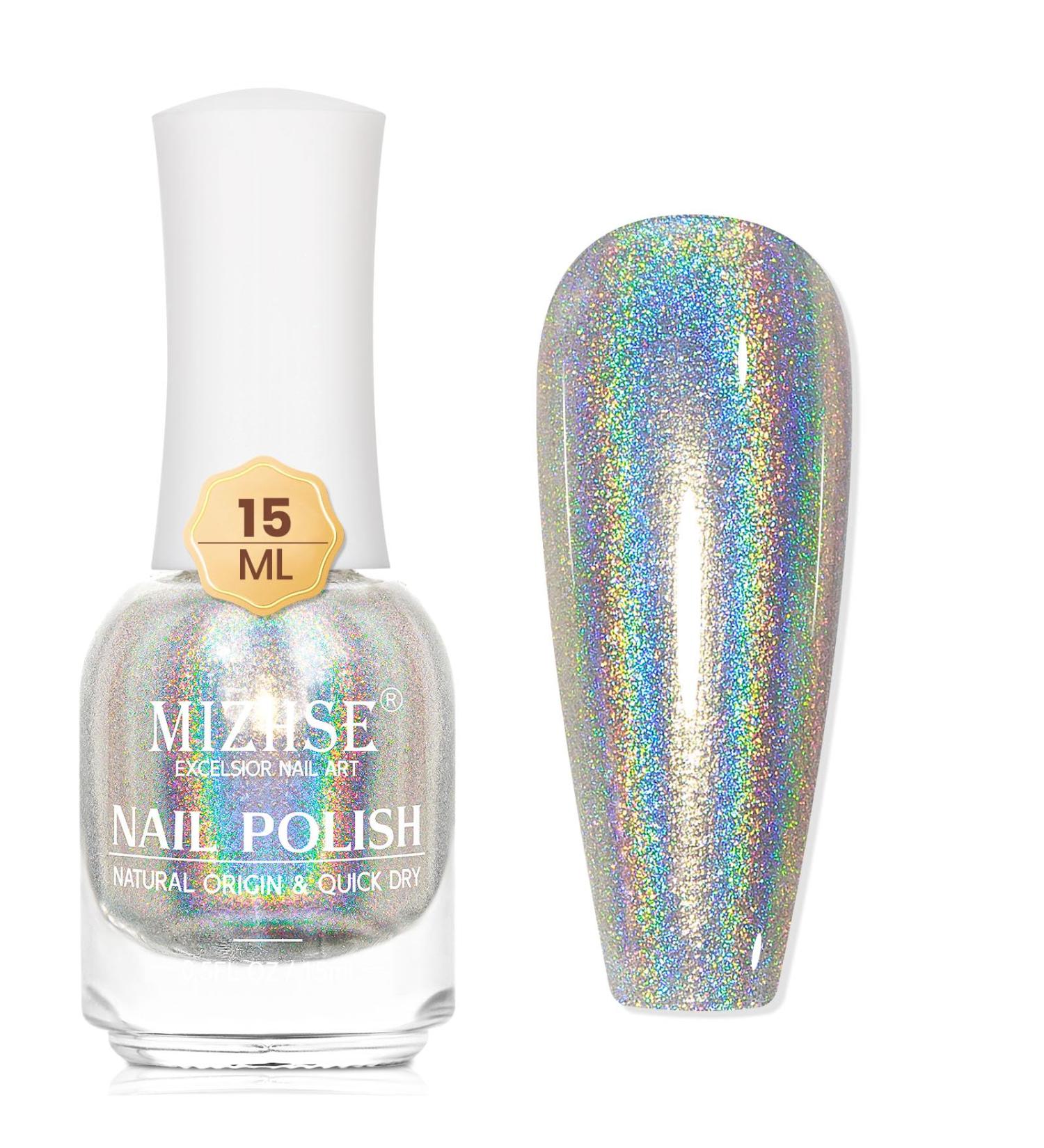 MIZHSE 15ML Quick Dry Holographic Nail Polish Shimmer Glitter Nail Polish Varnish Magic Colour Change Iridescent Nail Lacquer Long Lasting No Need Lamp Cure 001 LSZJY001 - Buy Online on SooperMarket.com