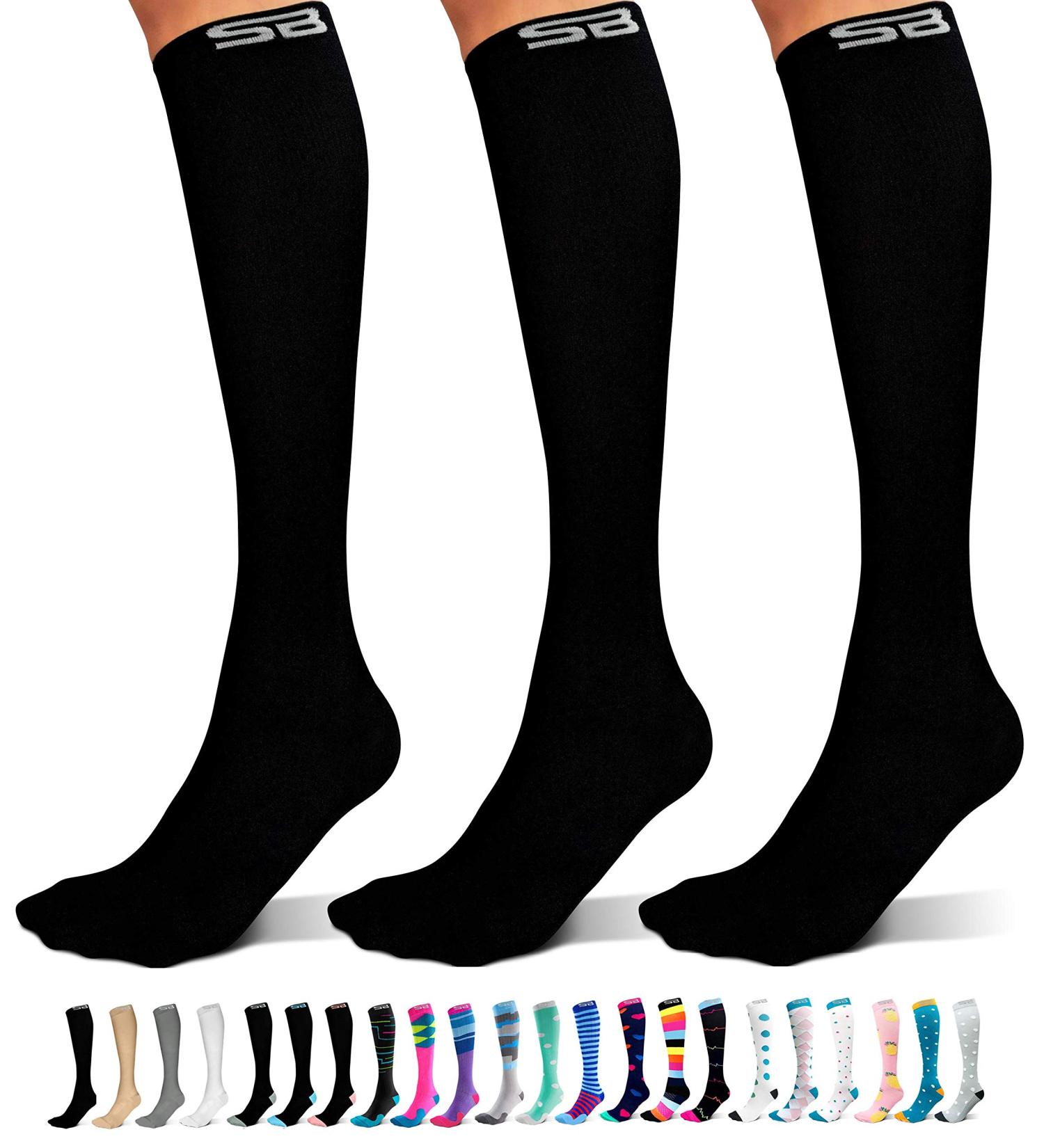 SB SOX Compression Socks (15-20mmHg) for Men & Women - 3 Pairs | Large-X-Large | Solid Black | All Day Comfort - Buy Online on SooperMarket.com