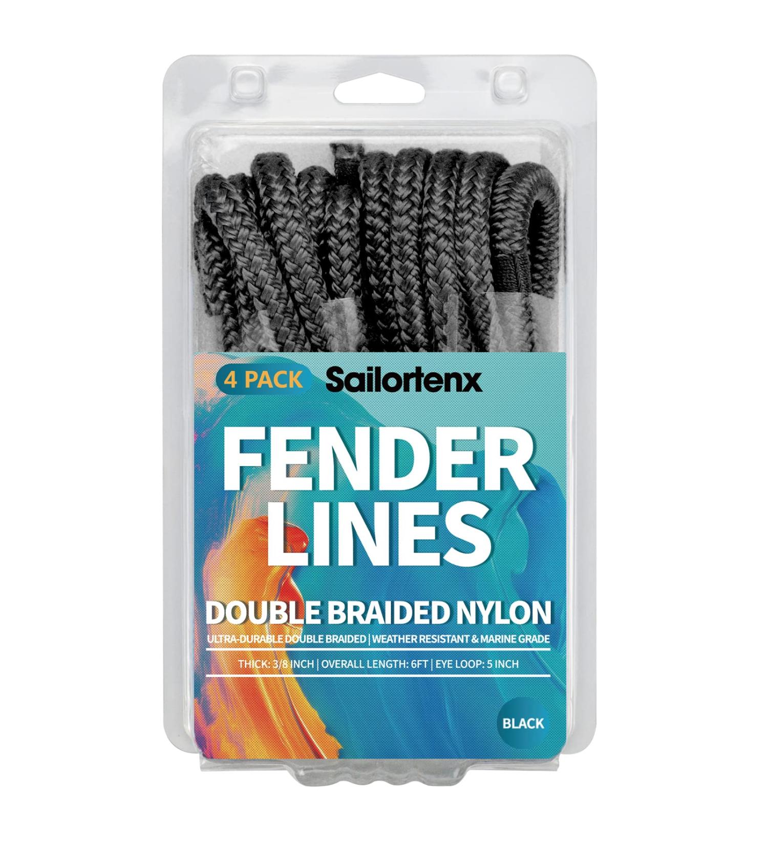 Sailortenx 3/8 x 6FT Boat Fender Lines 4 Pack - Double Braided Nylon Fender Rope with Eyelet Mooring, Black (4PK) - Buy Online on SooperMarket.com
